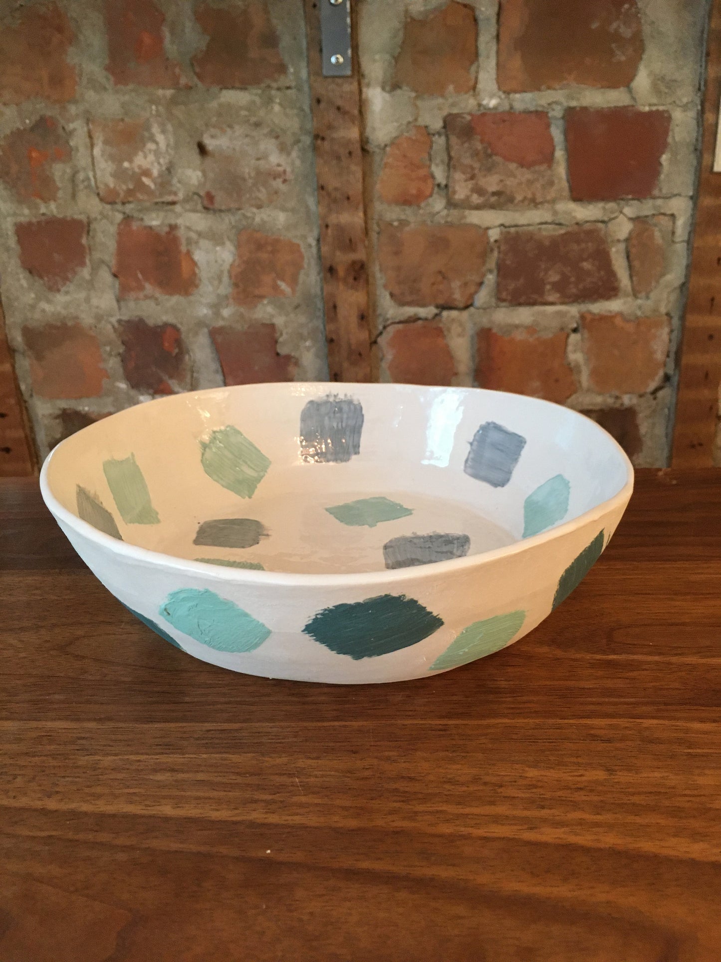 Porcelain Bowl with Light and Dark Green Marks