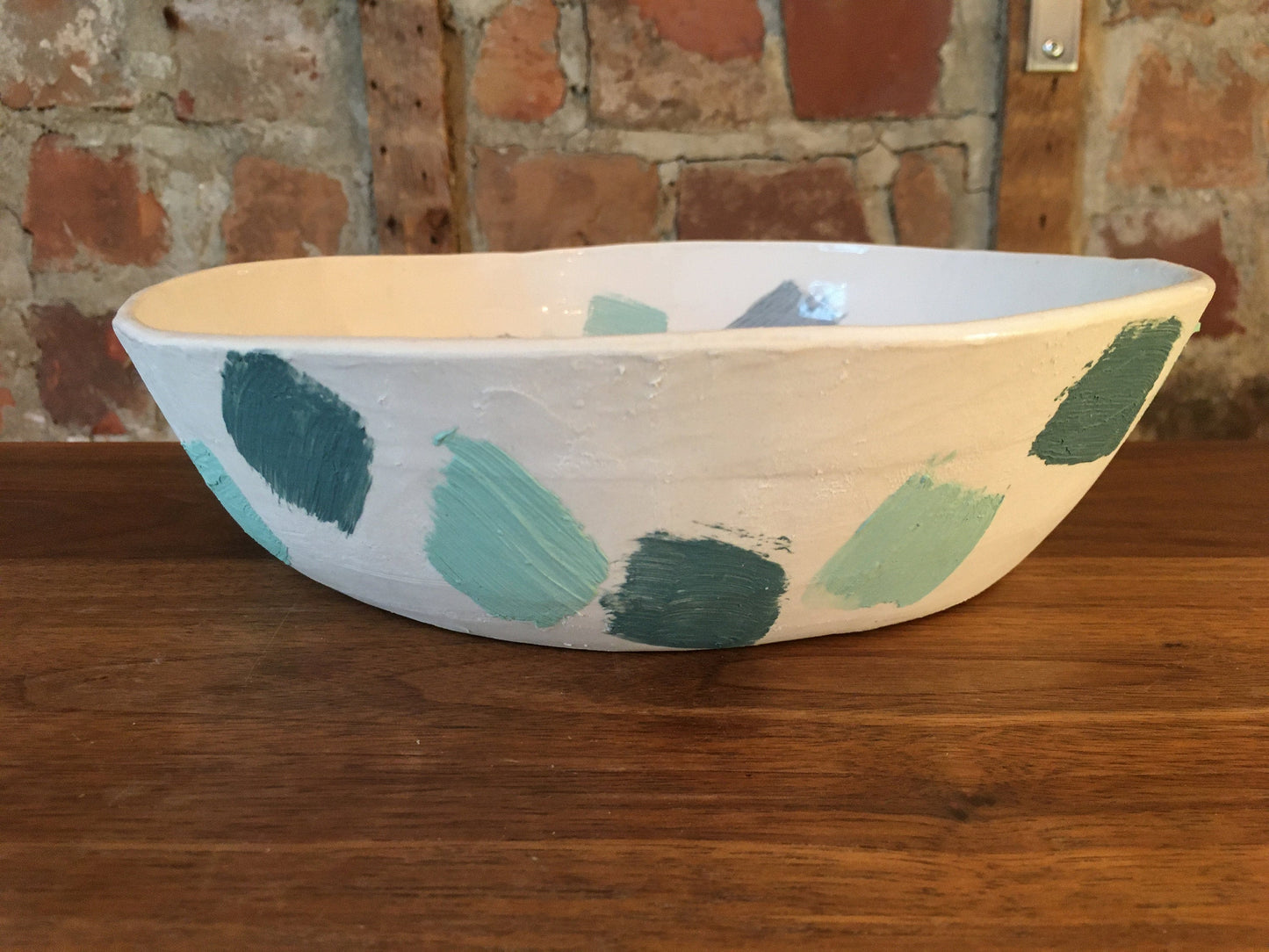 Porcelain Bowl with Light and Dark Green Marks