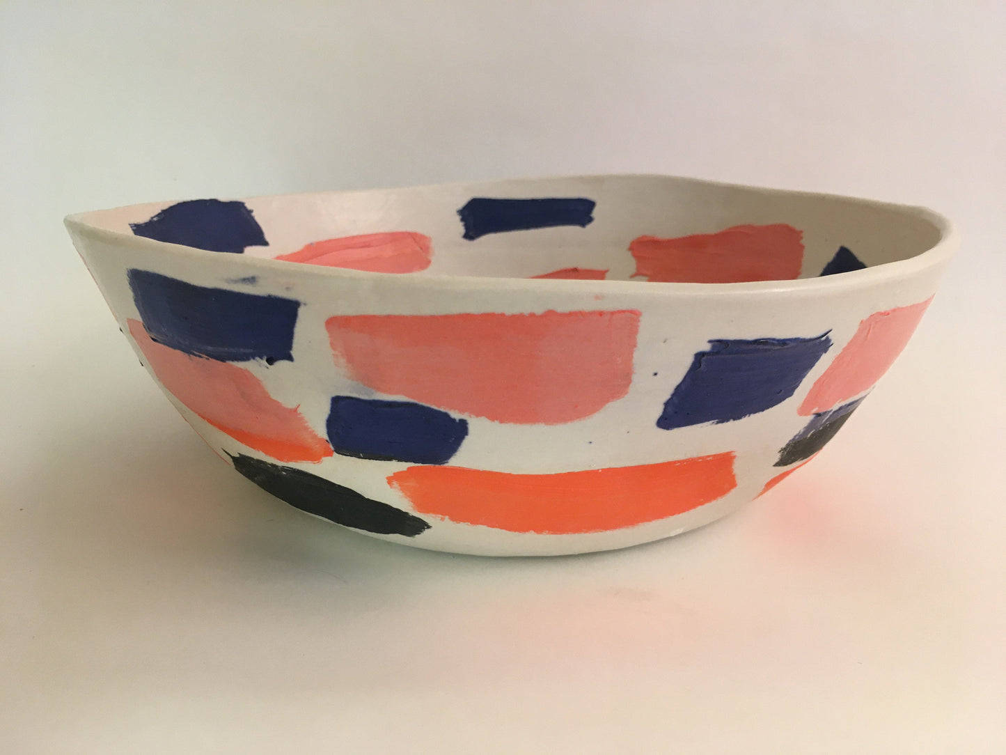 Porcelain bowl with Blue and Pink Strokes