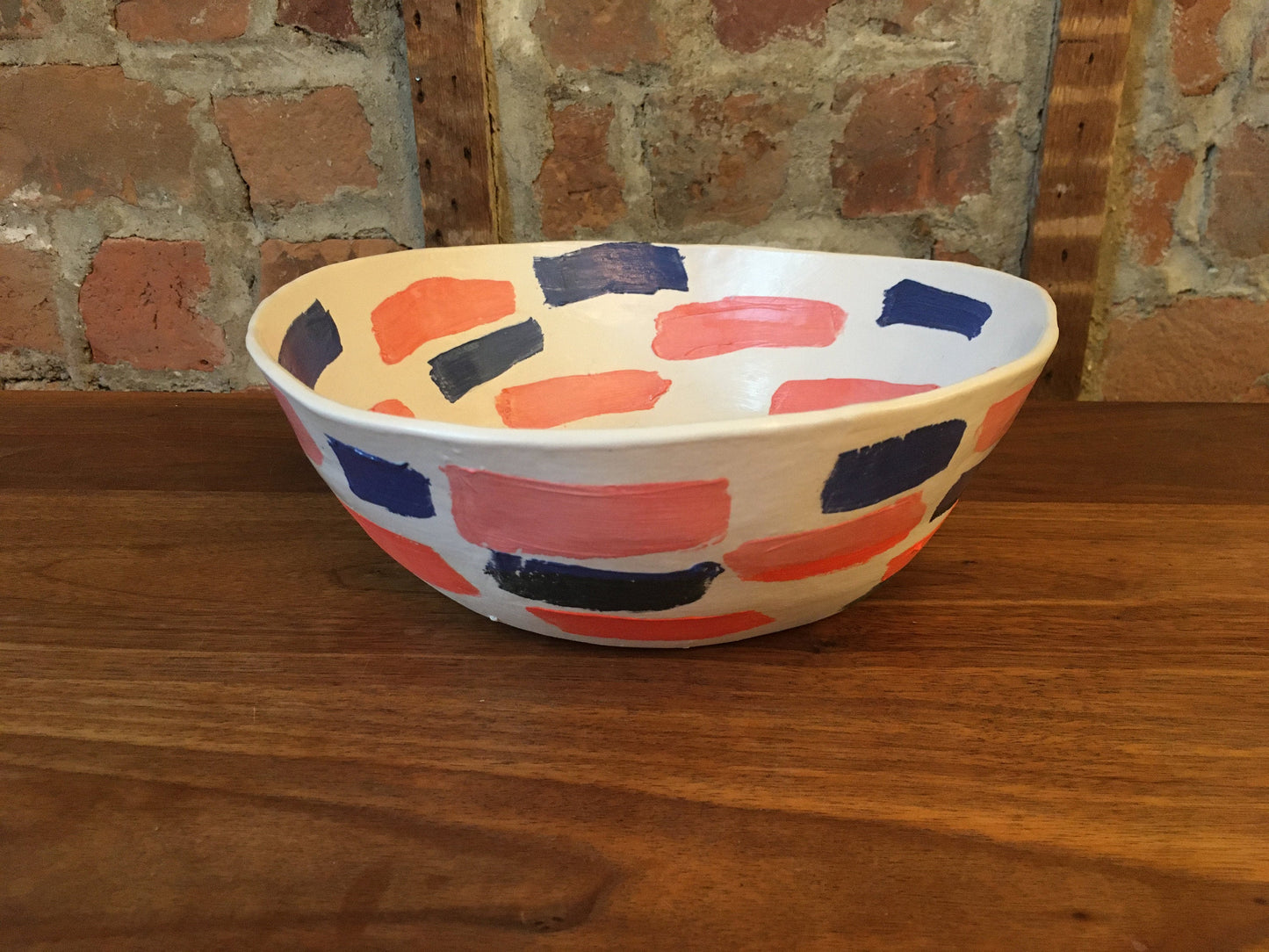 Porcelain bowl with Blue and Pink Strokes