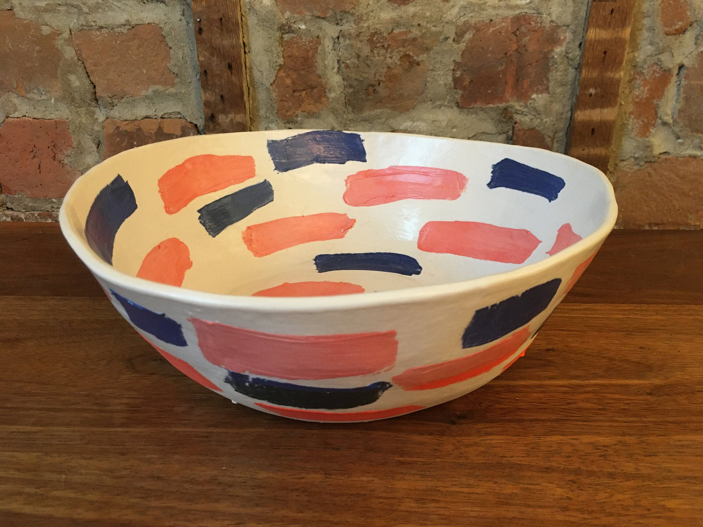 Porcelain bowl with Blue and Pink Strokes