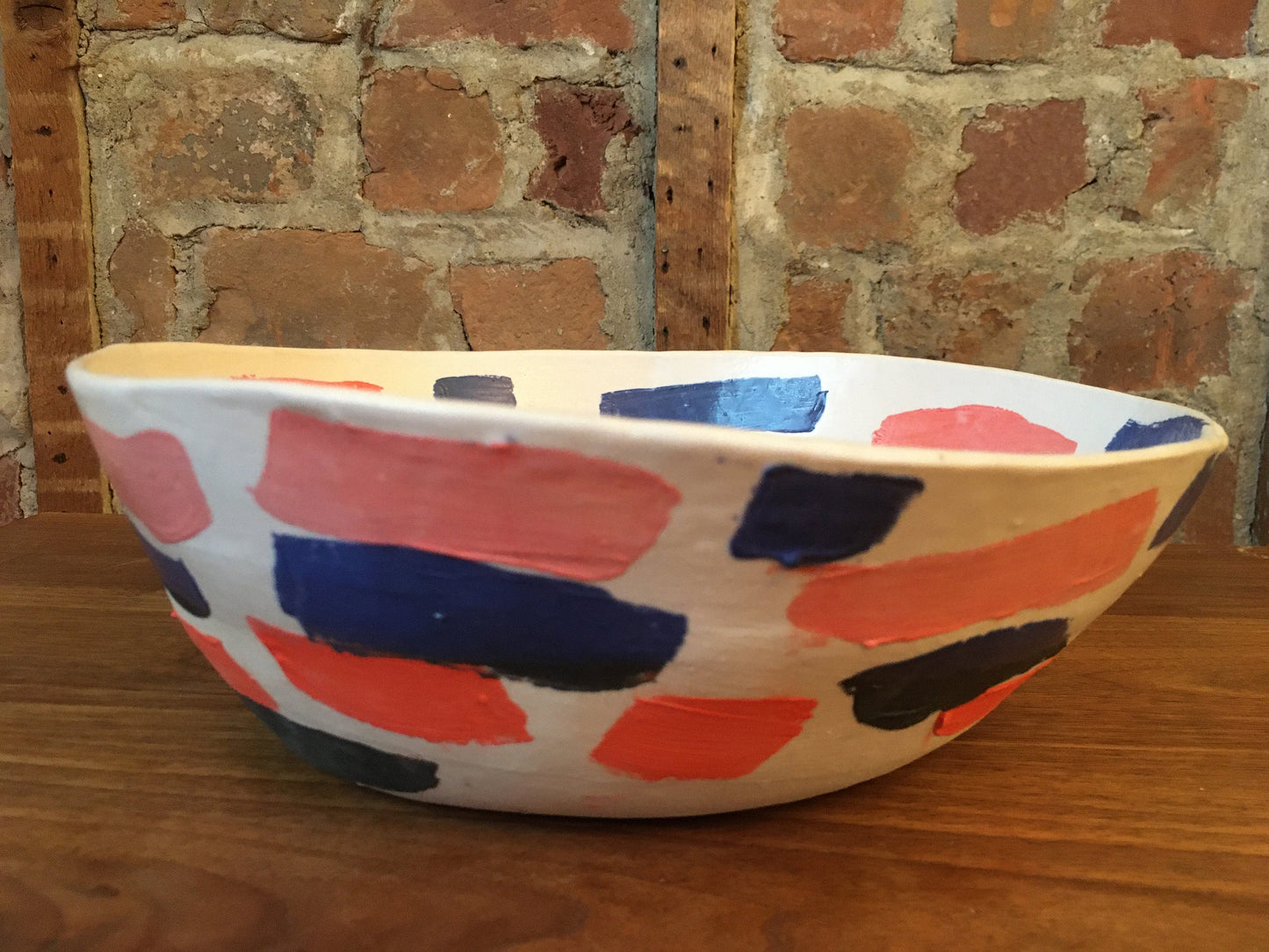 Porcelain bowl with Blue and Pink Strokes