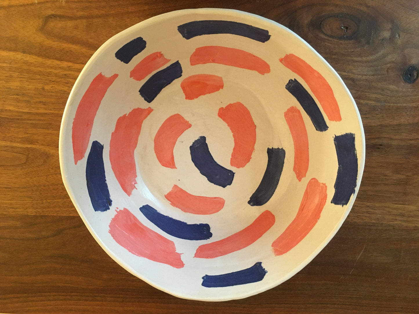 Porcelain bowl with Blue and Pink Strokes