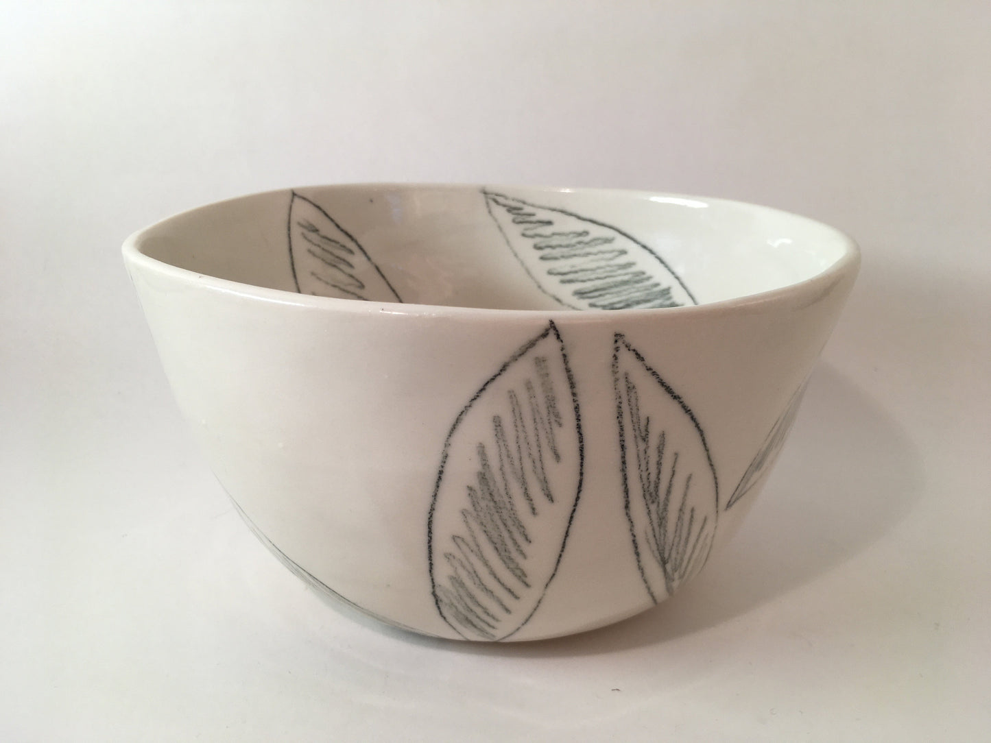 Porcelain Bowl with Leaf Accents