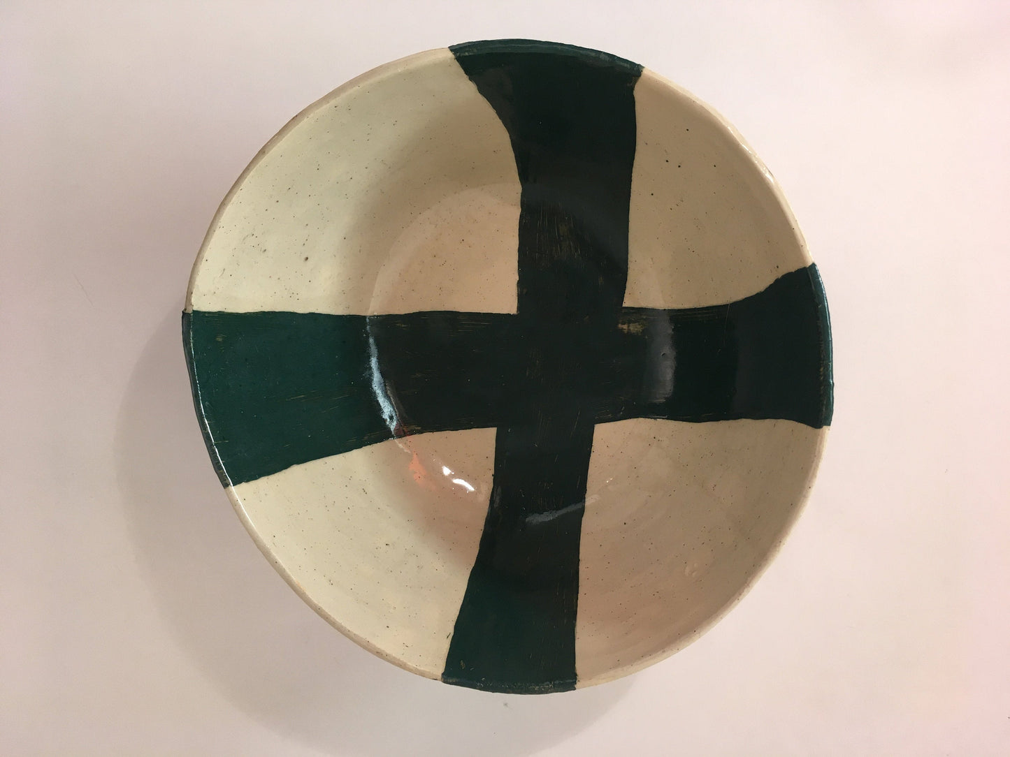 Stoneware Bowl with Green Stripes