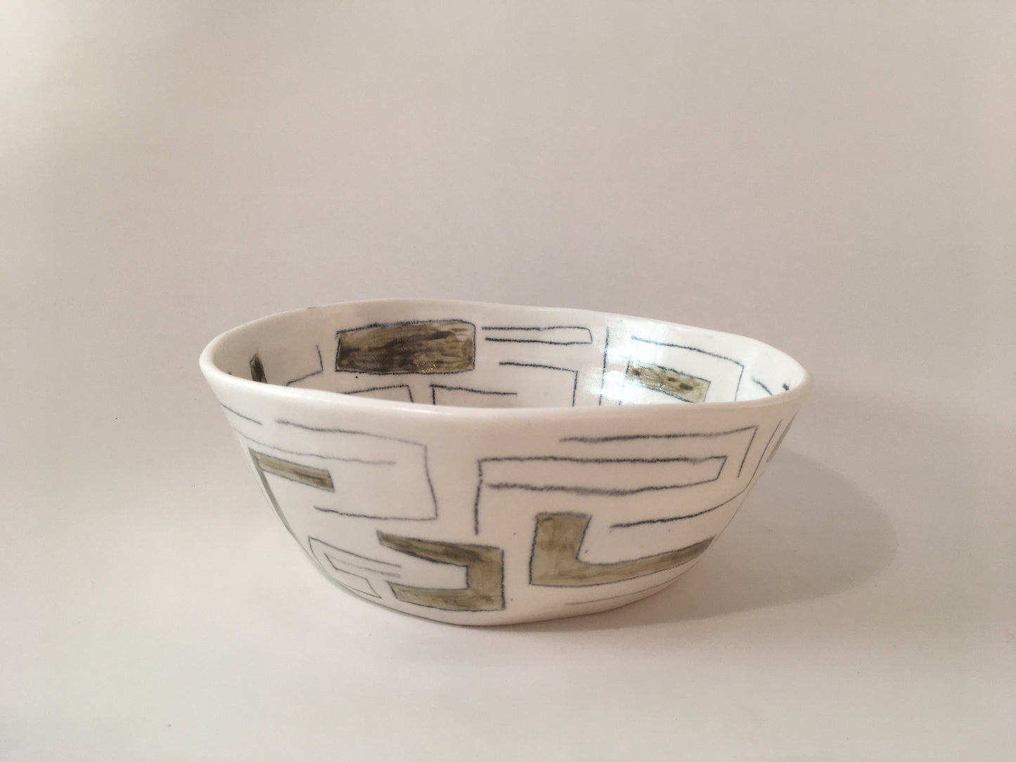 Hand-built porcelain bowl with Lines and Rectangles