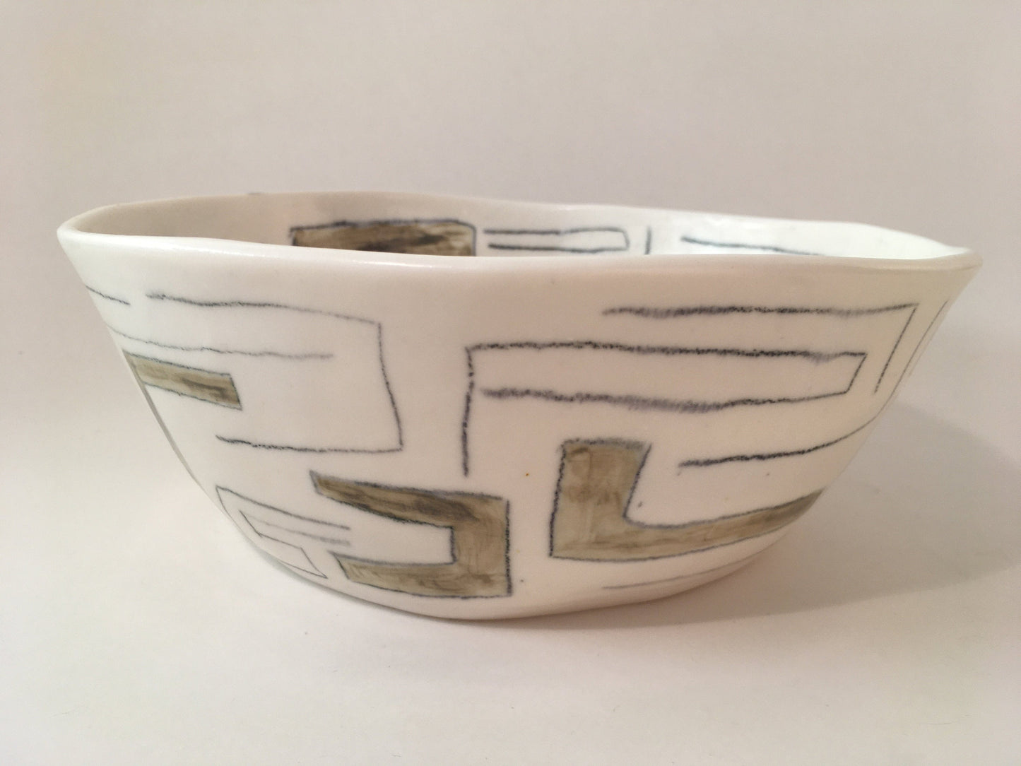 Hand-built porcelain bowl with Lines and Rectangles