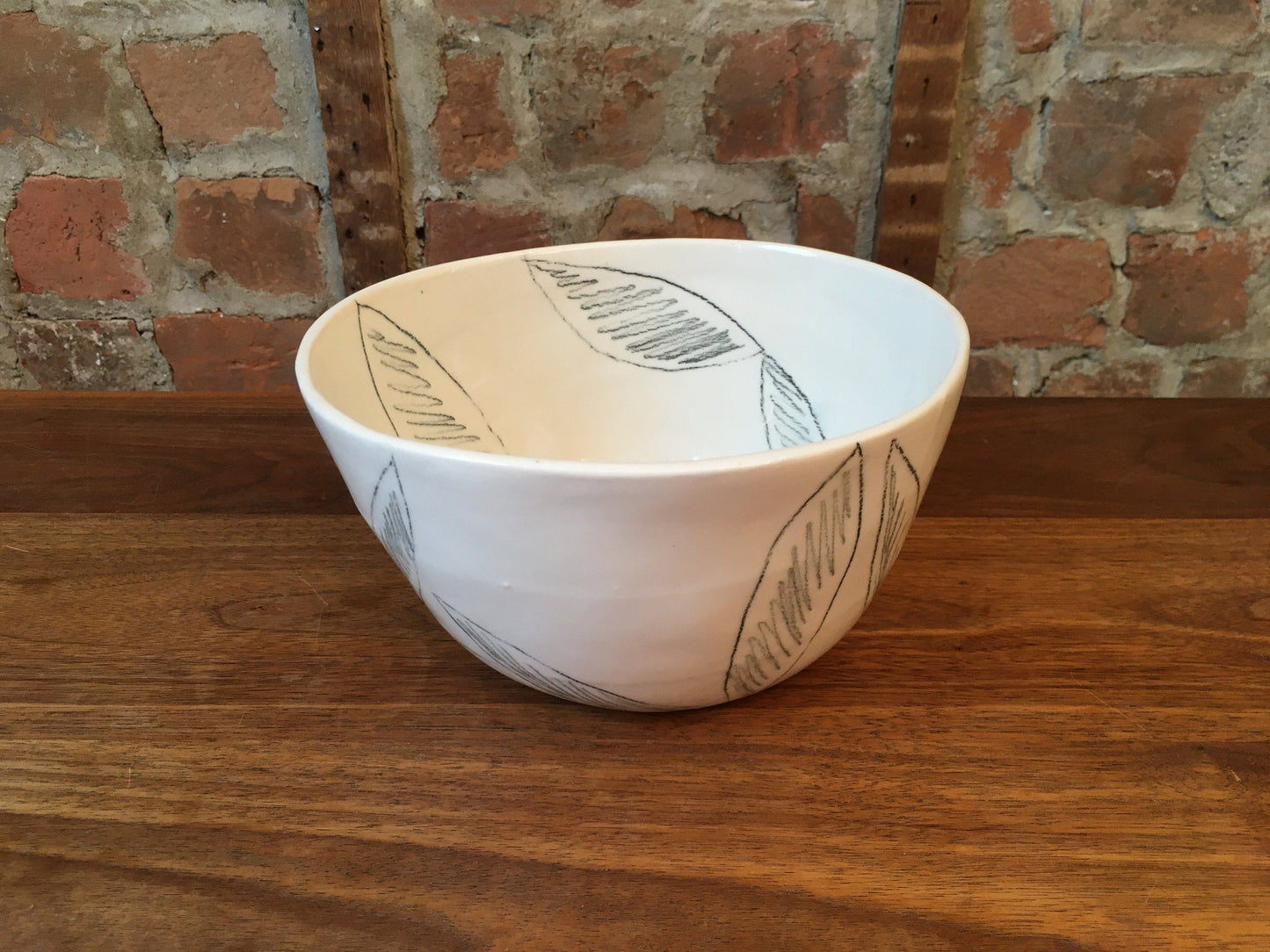 Porcelain Bowl with Leaf Accents