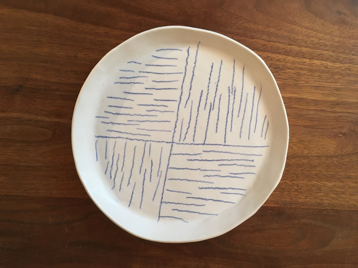 Porcelain Plate with Blue Lines in Quarters I