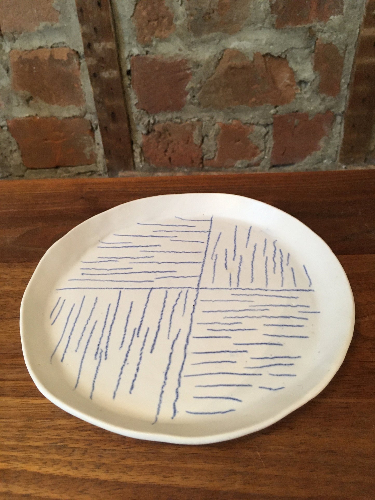 Porcelain Plate with Blue Lines in Quarters I