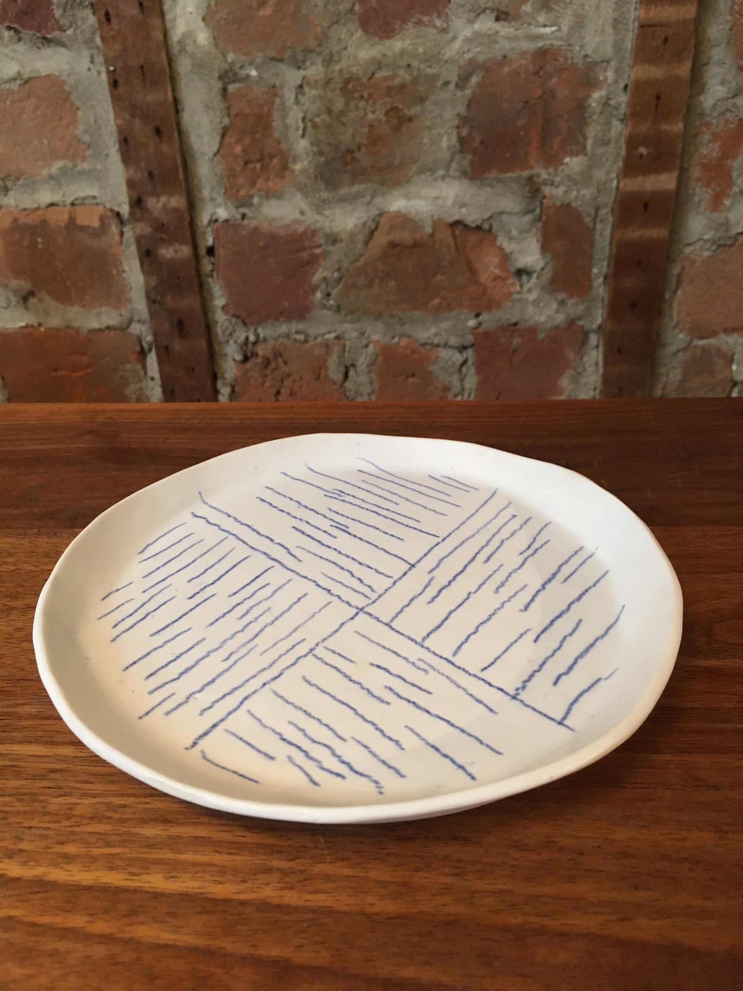 Porcelain Plate with Blue Lines in Quarters I