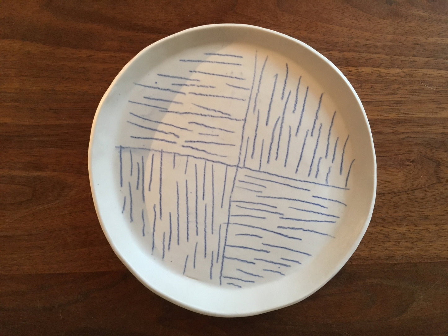 Porcelain Plate with Blue Lines in Quarters II