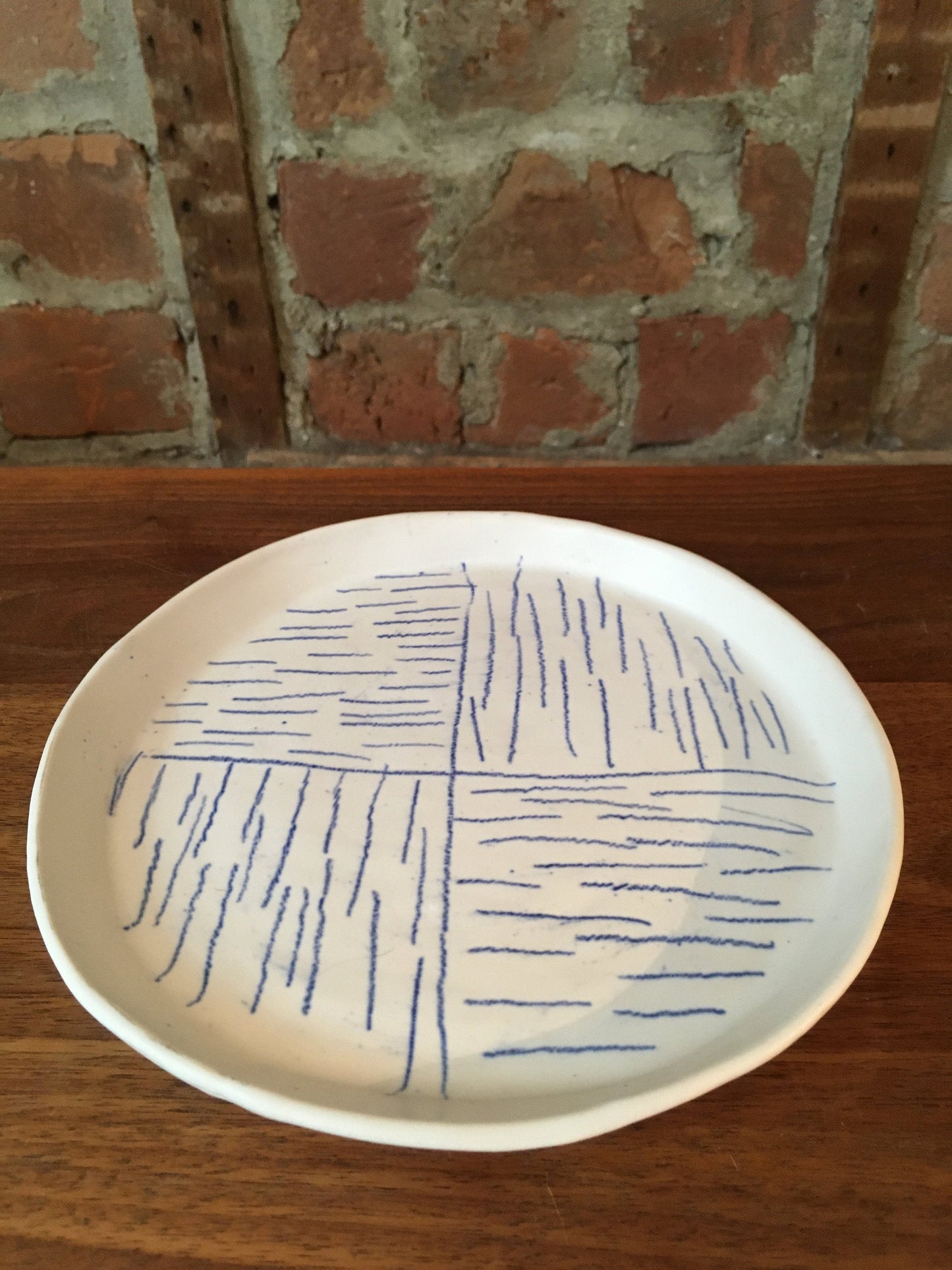 Porcelain Plate with Blue Lines in Quarters III