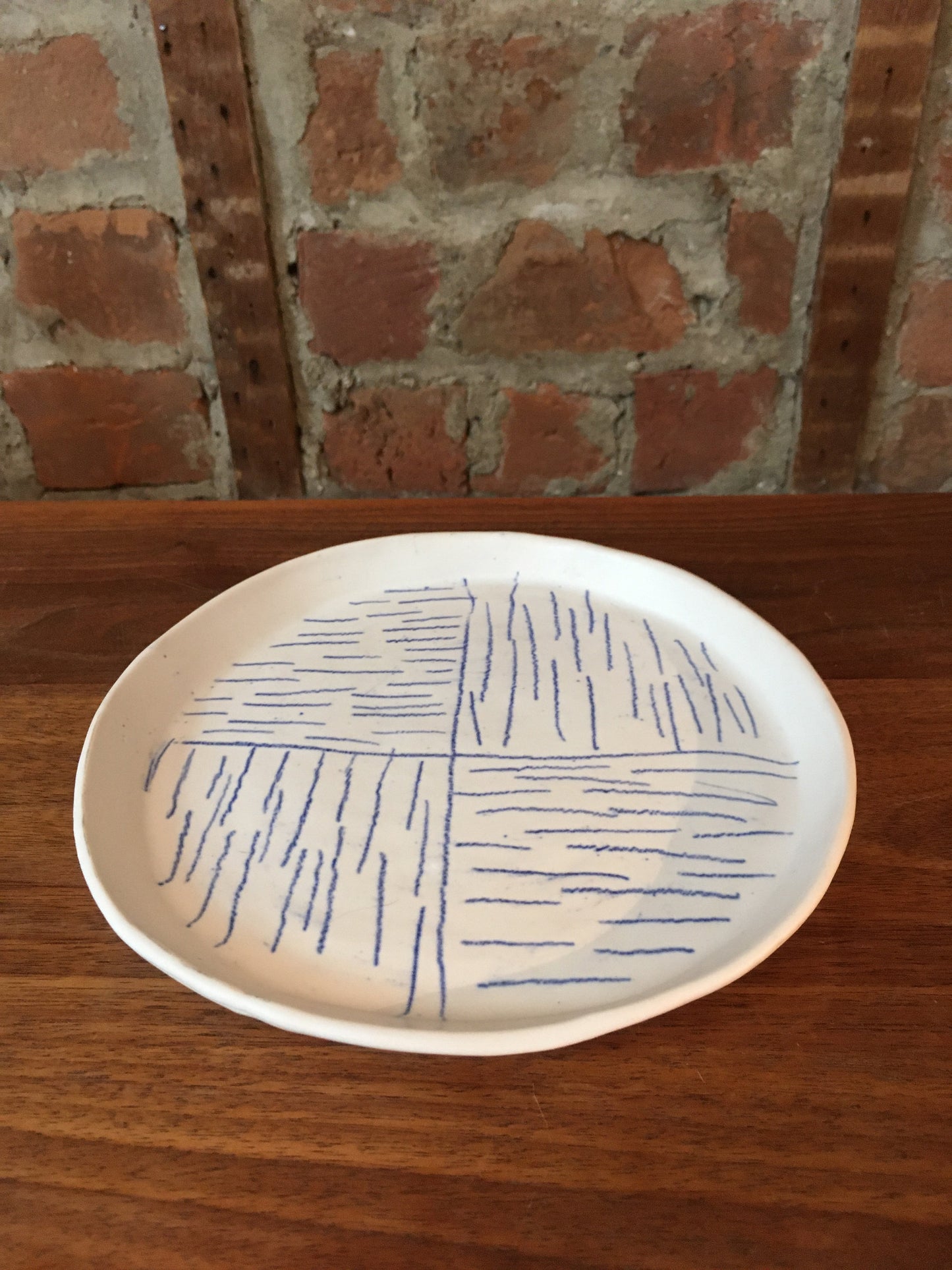 Porcelain Plate with Blue Lines in Quarters III