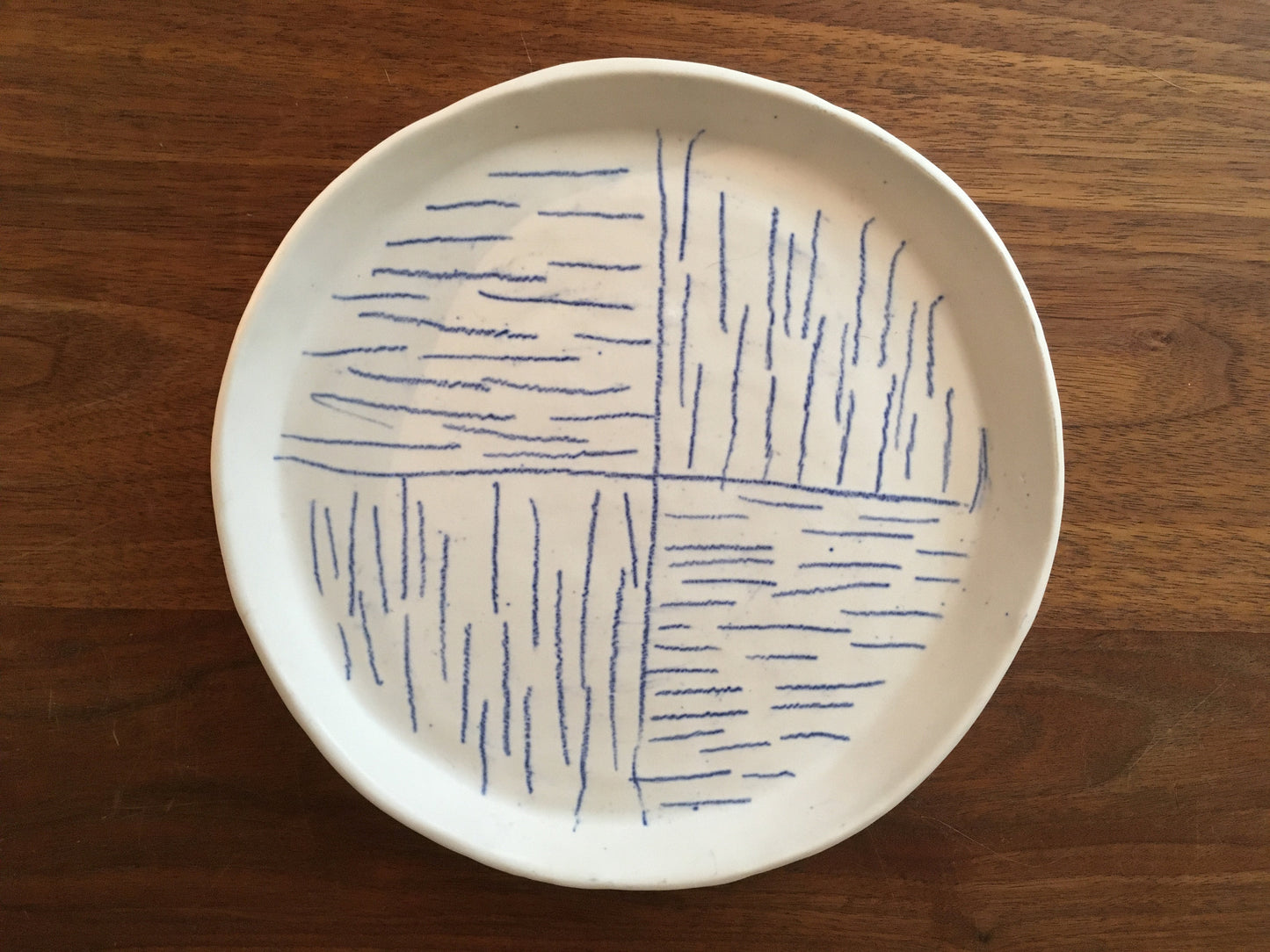 Porcelain Plate with Blue Lines in Quarters III