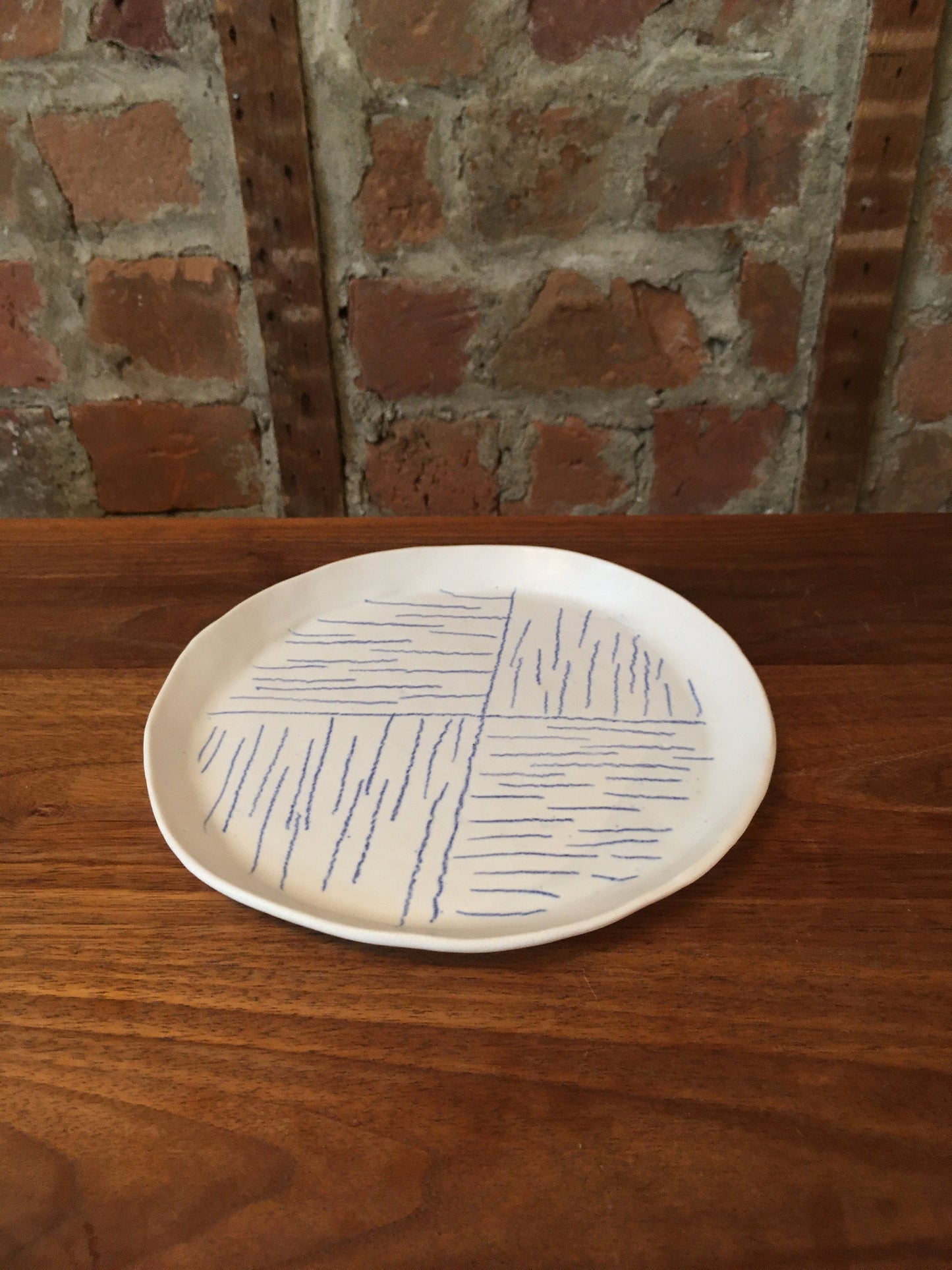 Porcelain Plate with Blue Lines in Quarters I