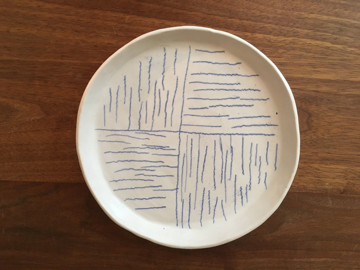 Porcelain Plate with Blue Lines in Quarters IV