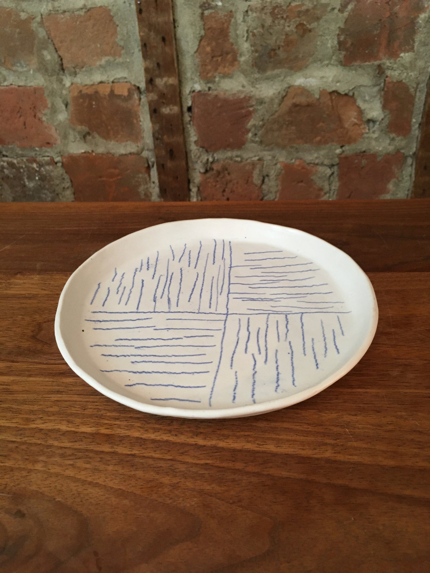 Porcelain Plate with Blue Lines in Quarters IV