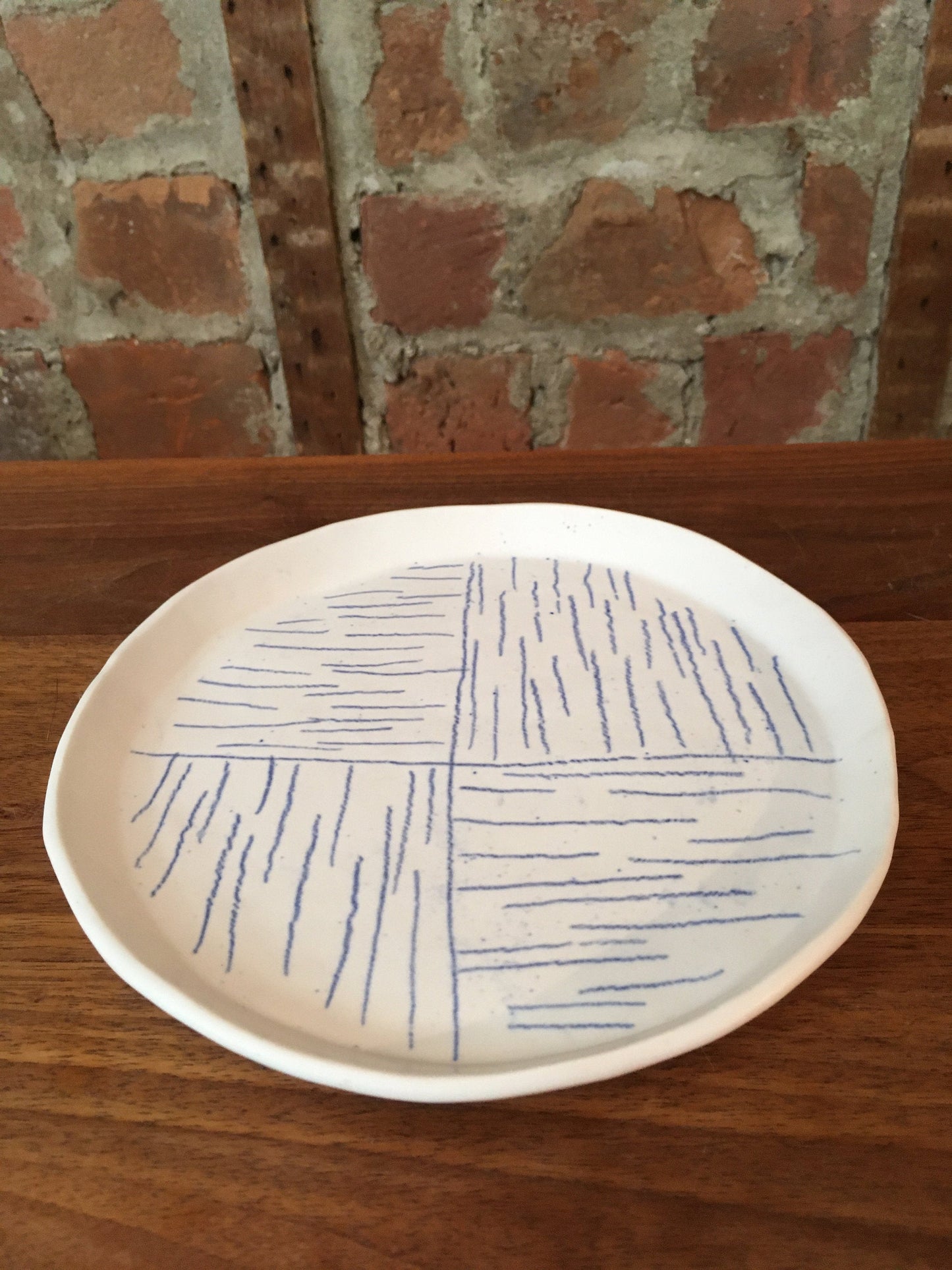 Porcelain Plate with Blue Lines in Quarters V