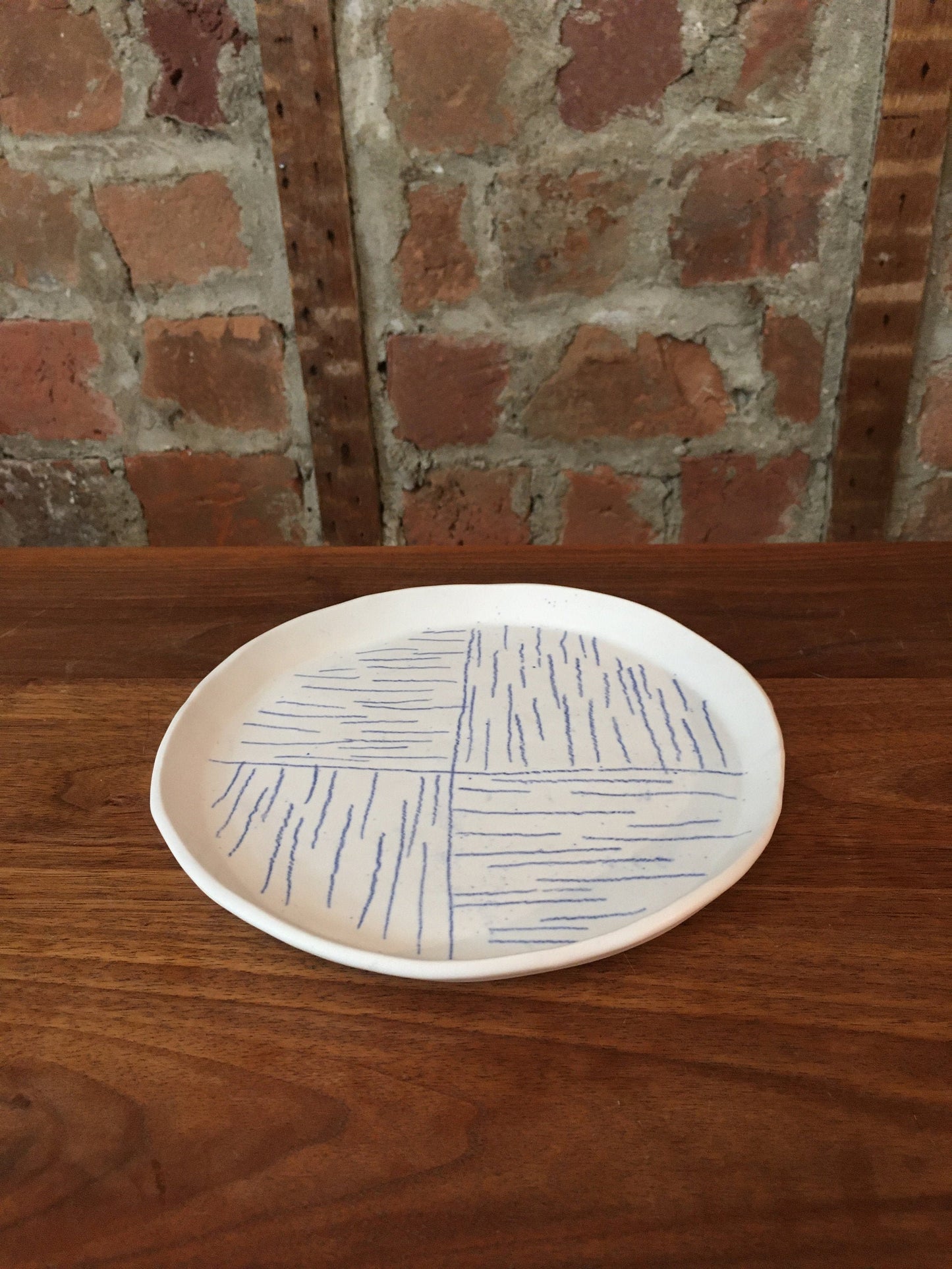 Porcelain Plate with Blue Lines in Quarters V