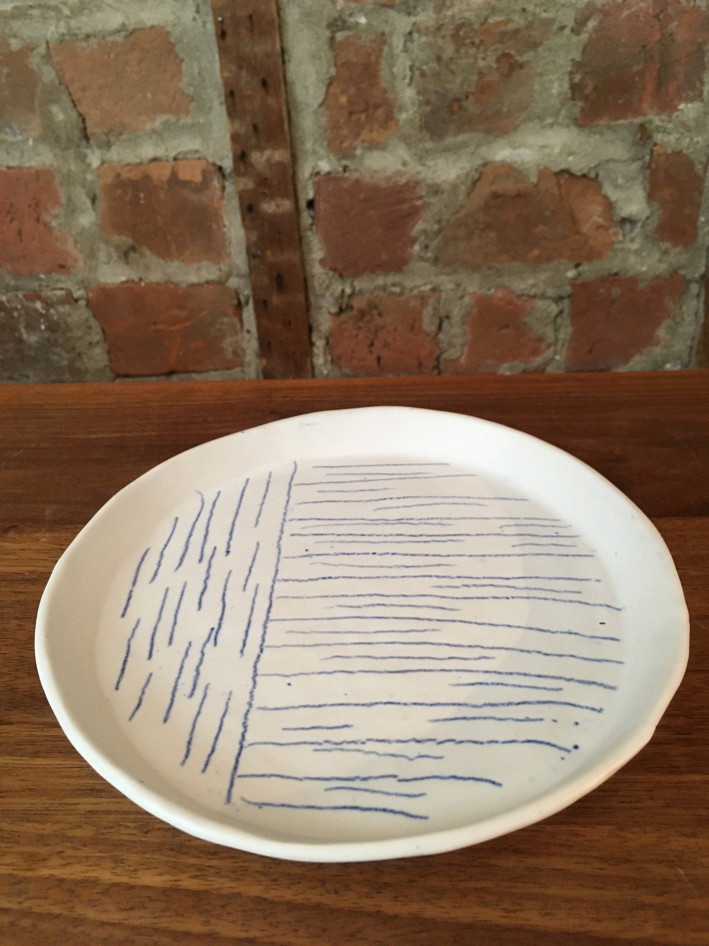 Porcelain Plate with Blue Lines I