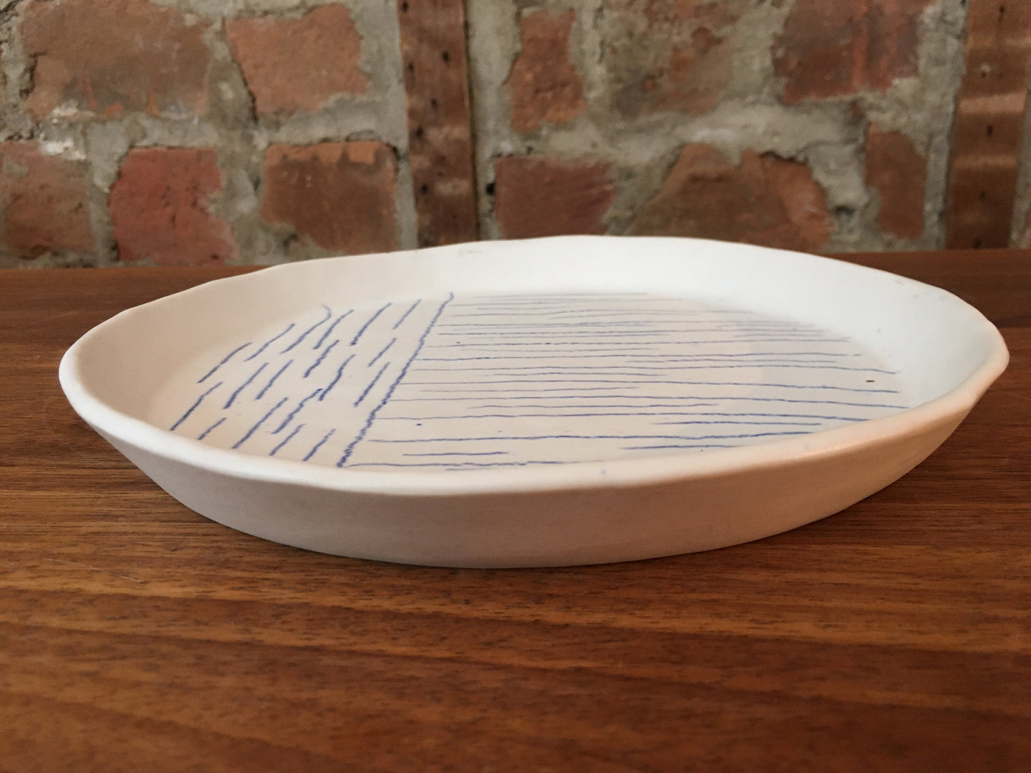 Porcelain Plate with Blue Lines I