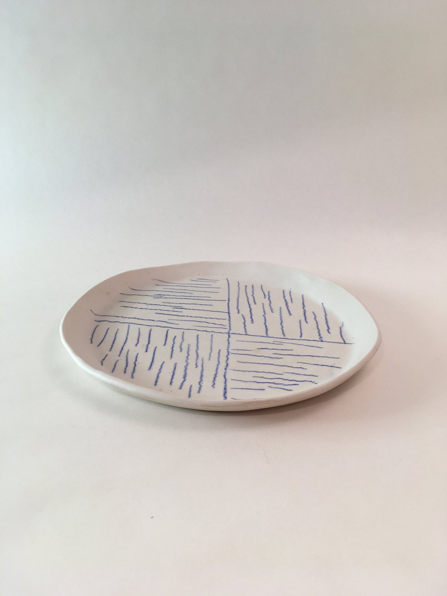 Porcelain Plate with Blue Lines in Quarters I