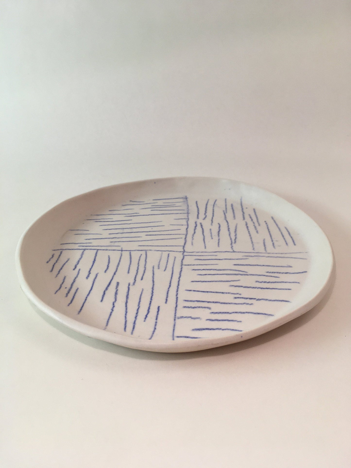 Porcelain Plate with Blue Lines in Quarters II