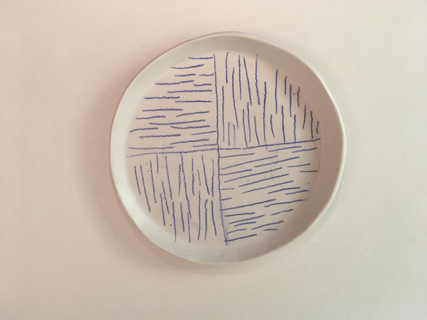 Porcelain Plate with Blue Lines in Quarters II