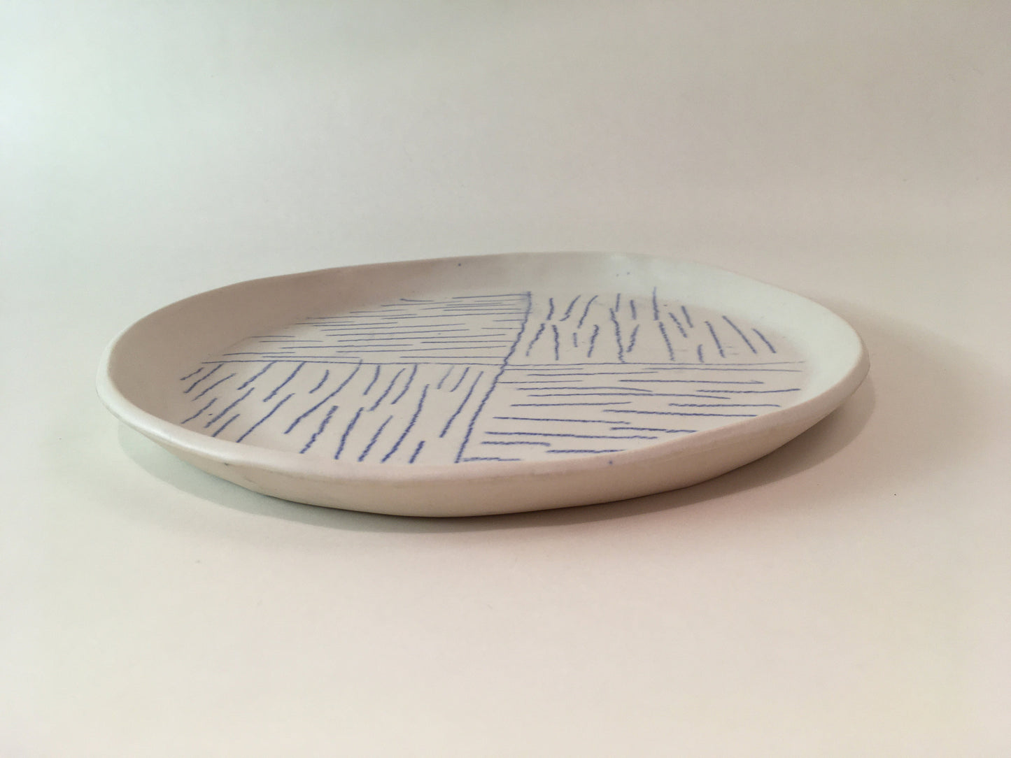 Porcelain Plate with Blue Lines in Quarters II