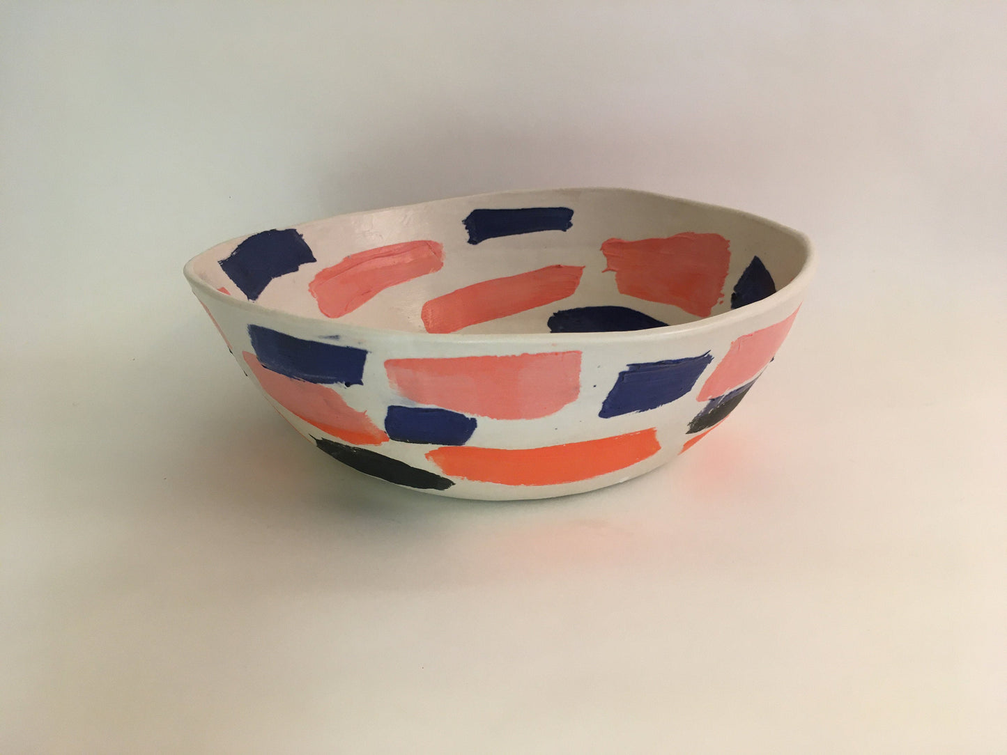 Porcelain bowl with Blue and Pink Strokes