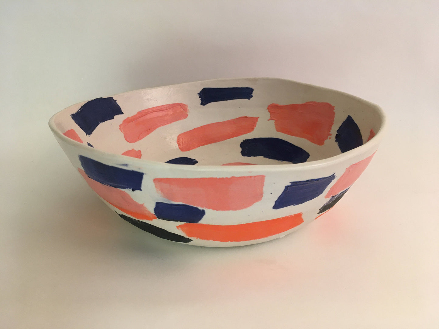 Porcelain bowl with Blue and Pink Strokes