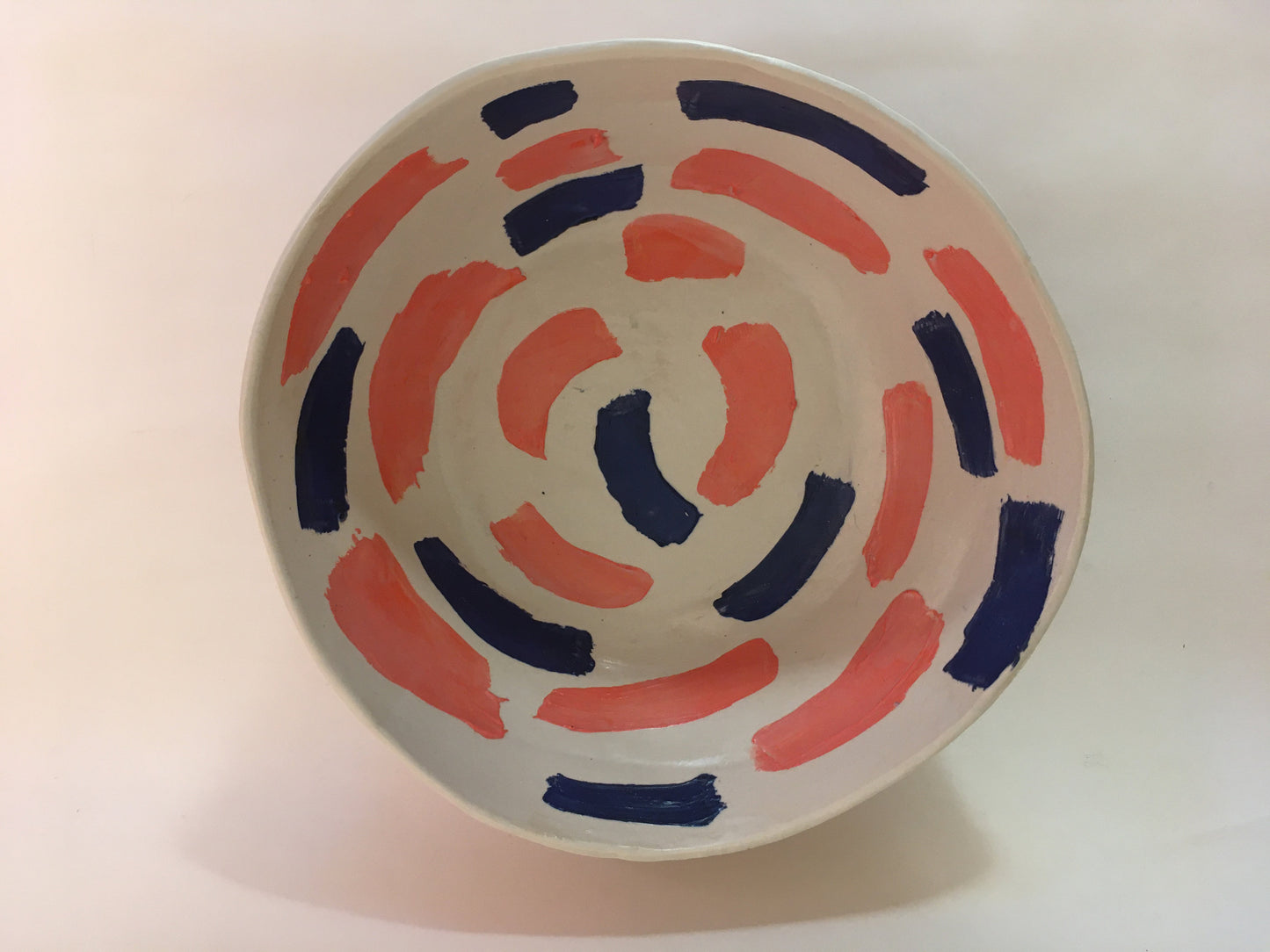 Porcelain bowl with Blue and Pink Strokes