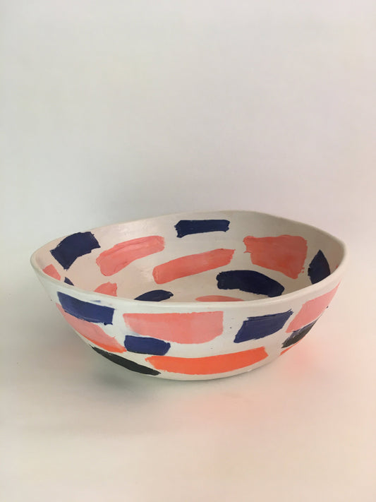 Porcelain bowl with Blue and Pink Strokes