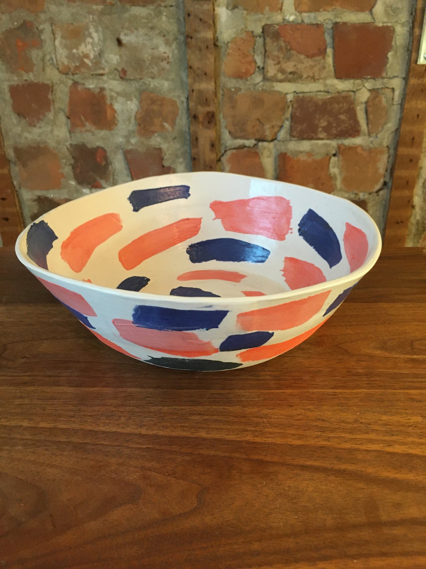 Porcelain bowl with Blue and Pink Strokes