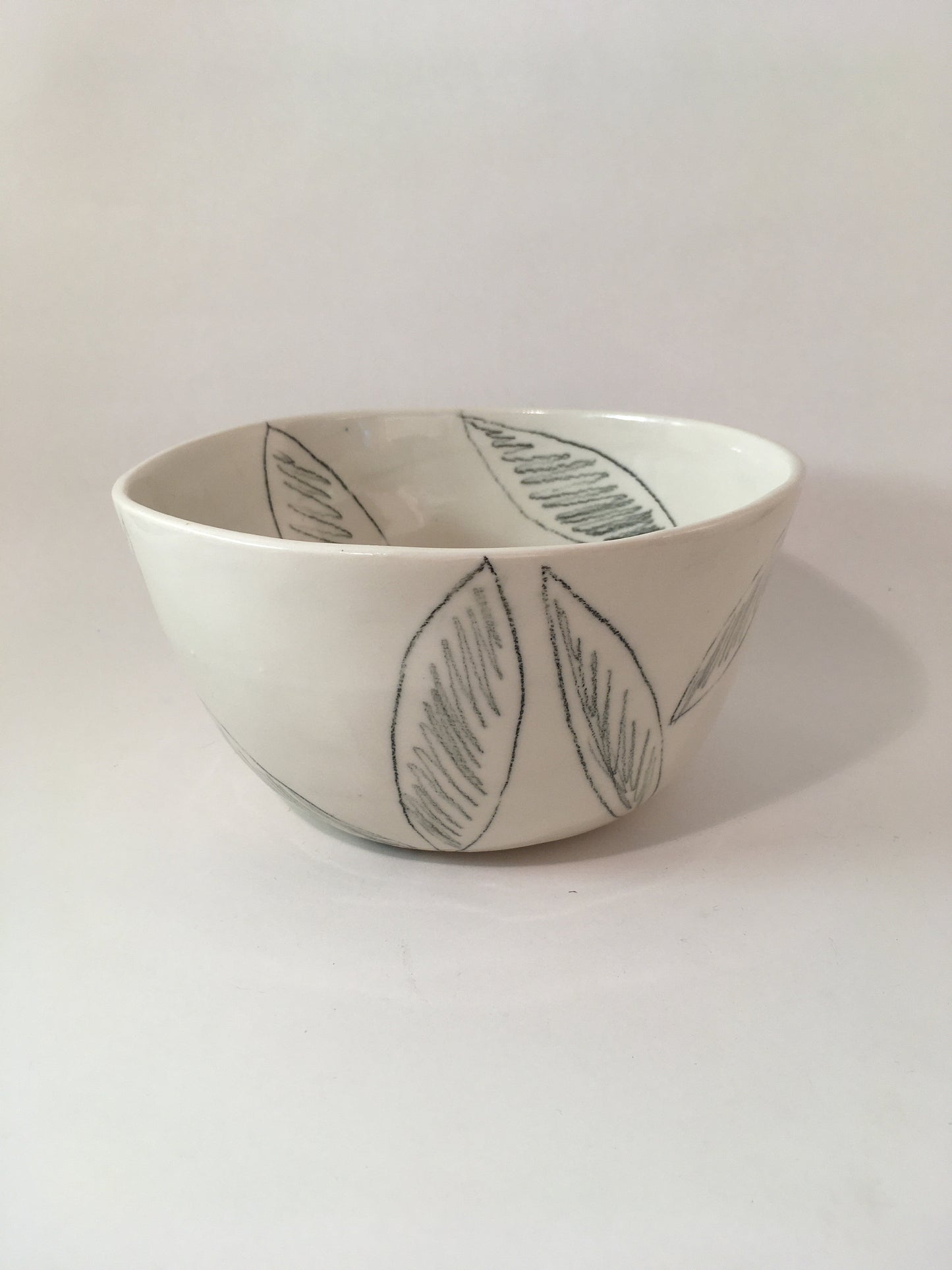 Porcelain Bowl with Leaf Accents