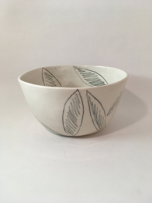 Porcelain Bowl with Leaf Accents