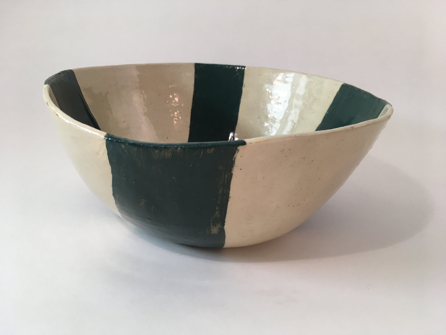 Stoneware Bowl with Green Stripes