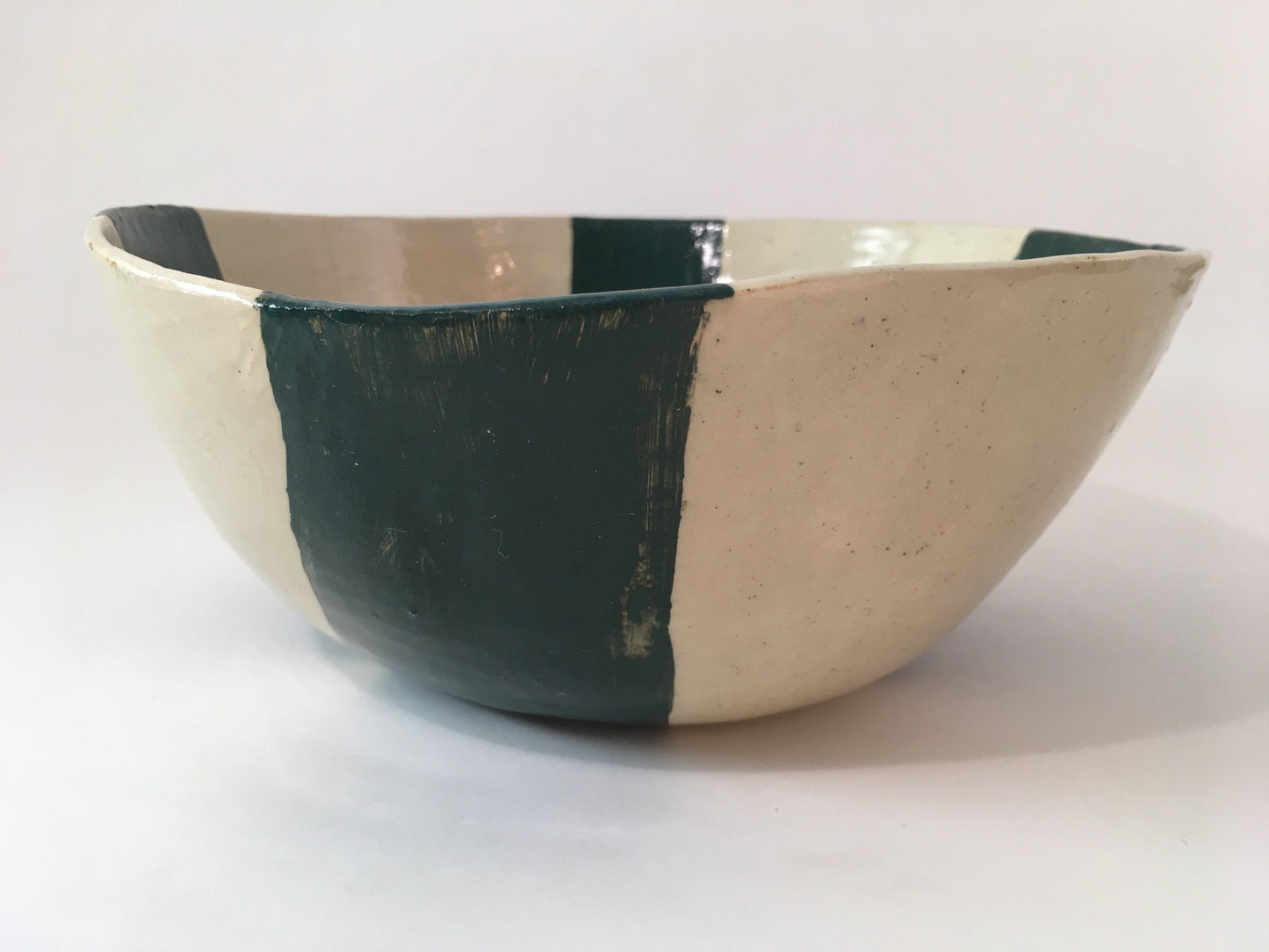 Stoneware Bowl with Green Stripes