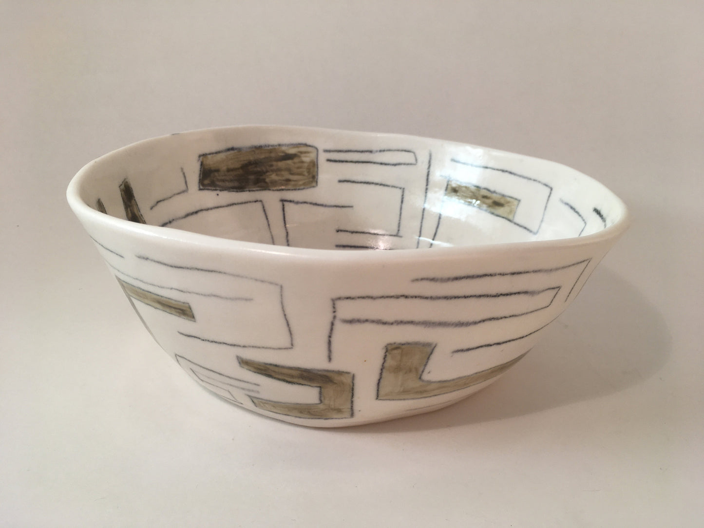 Hand-built porcelain bowl with Lines and Rectangles