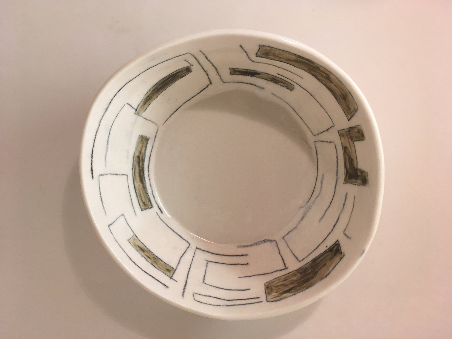 Hand-built porcelain bowl with Lines and Rectangles