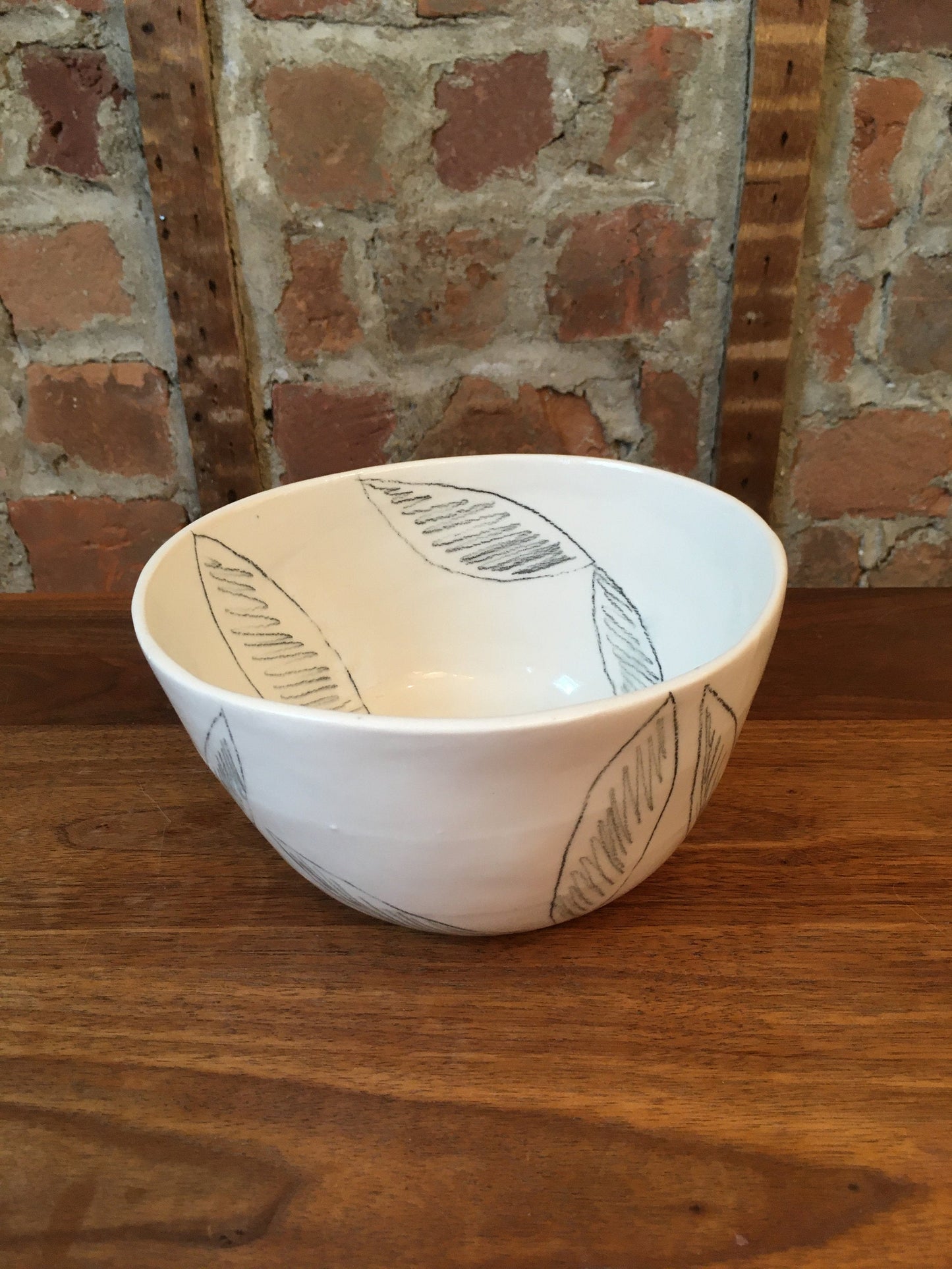 Porcelain Bowl with Leaf Accents