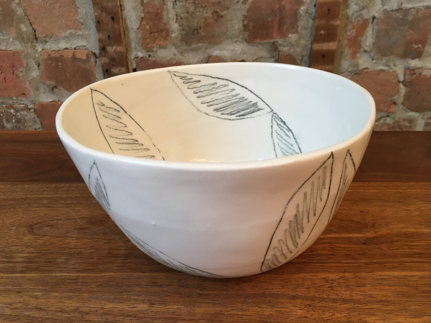 Porcelain Bowl with Leaf Accents