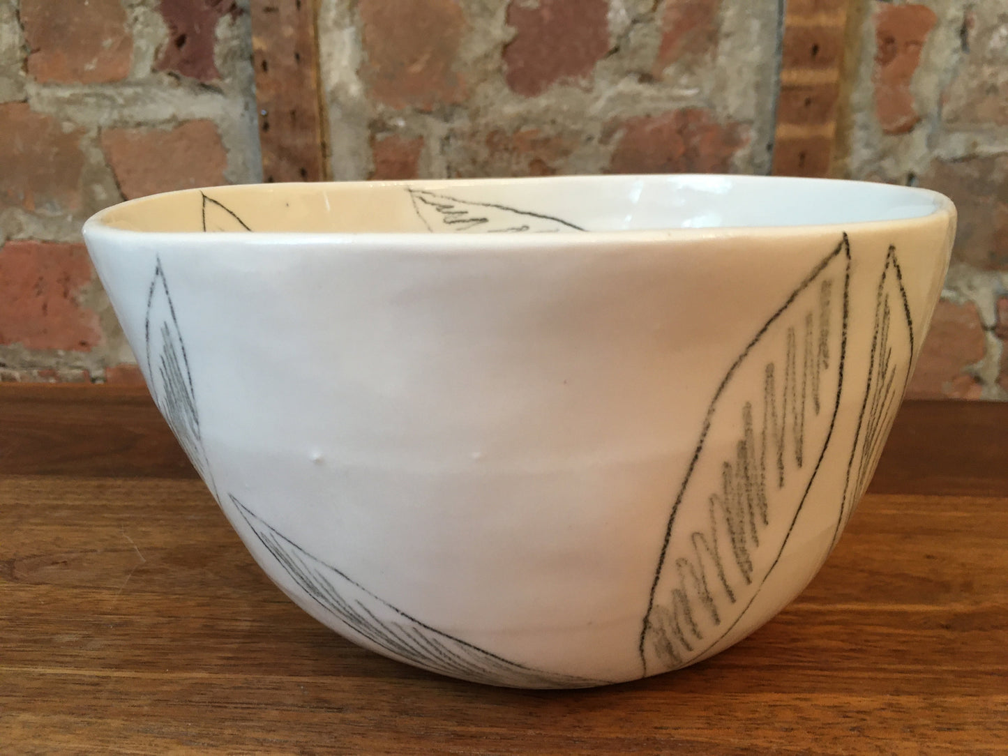 Porcelain Bowl with Leaf Accents