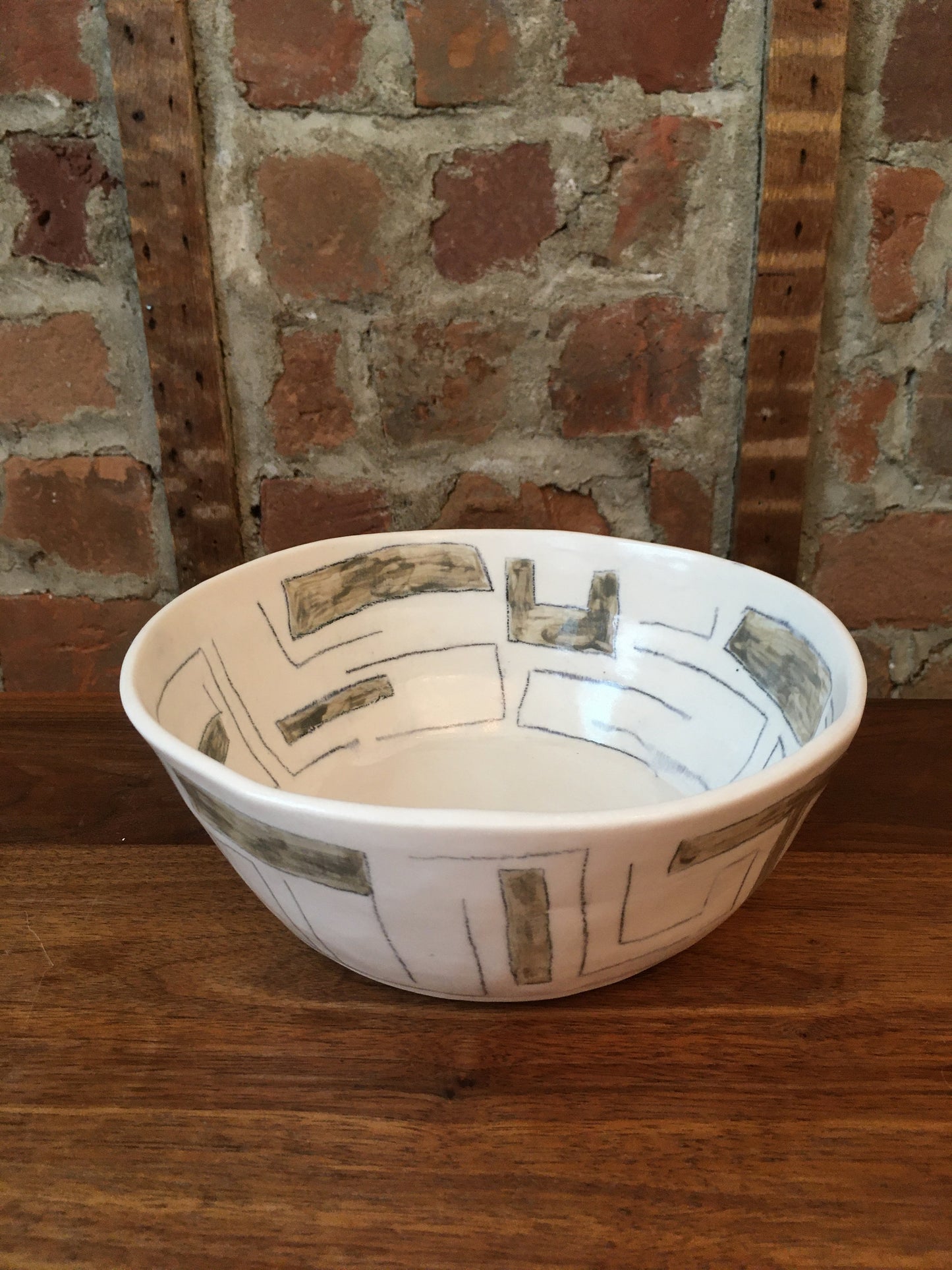 Hand-built porcelain bowl with Lines and Rectangles