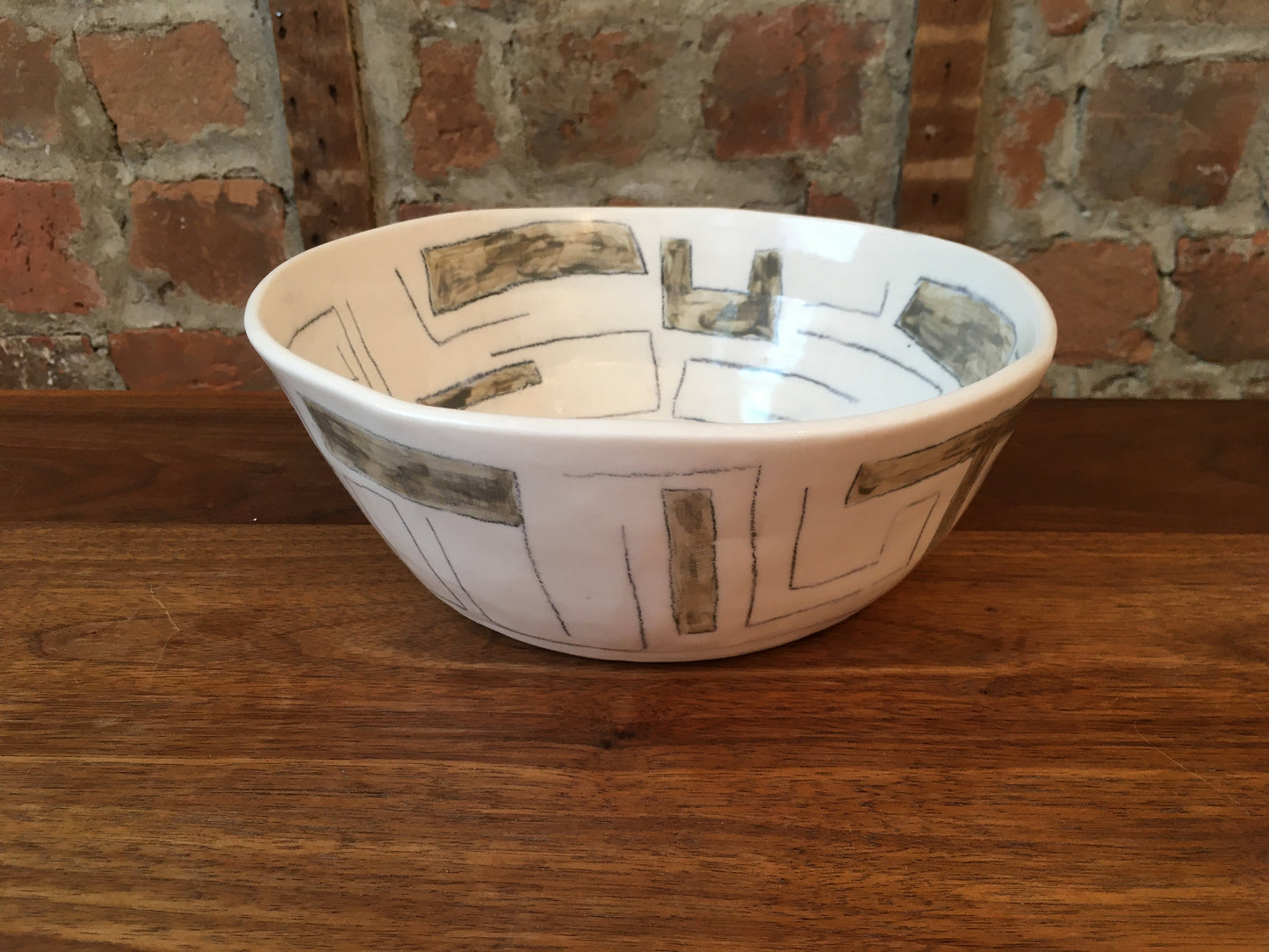 Hand-built porcelain bowl with Lines and Rectangles