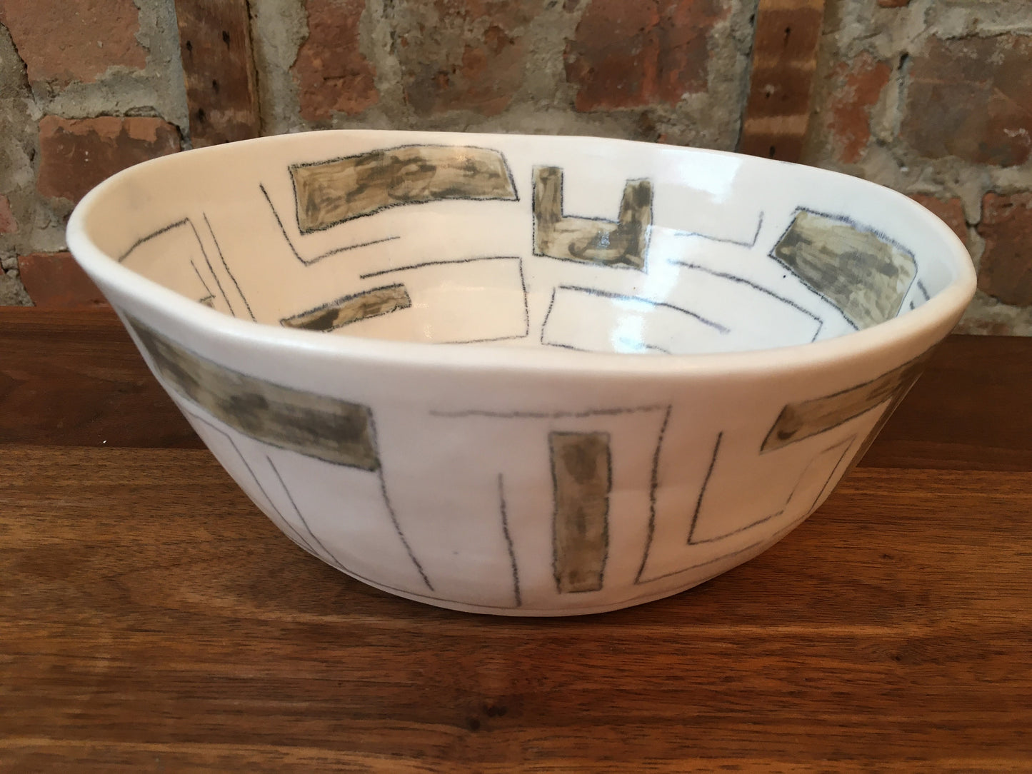 Hand-built porcelain bowl with Lines and Rectangles