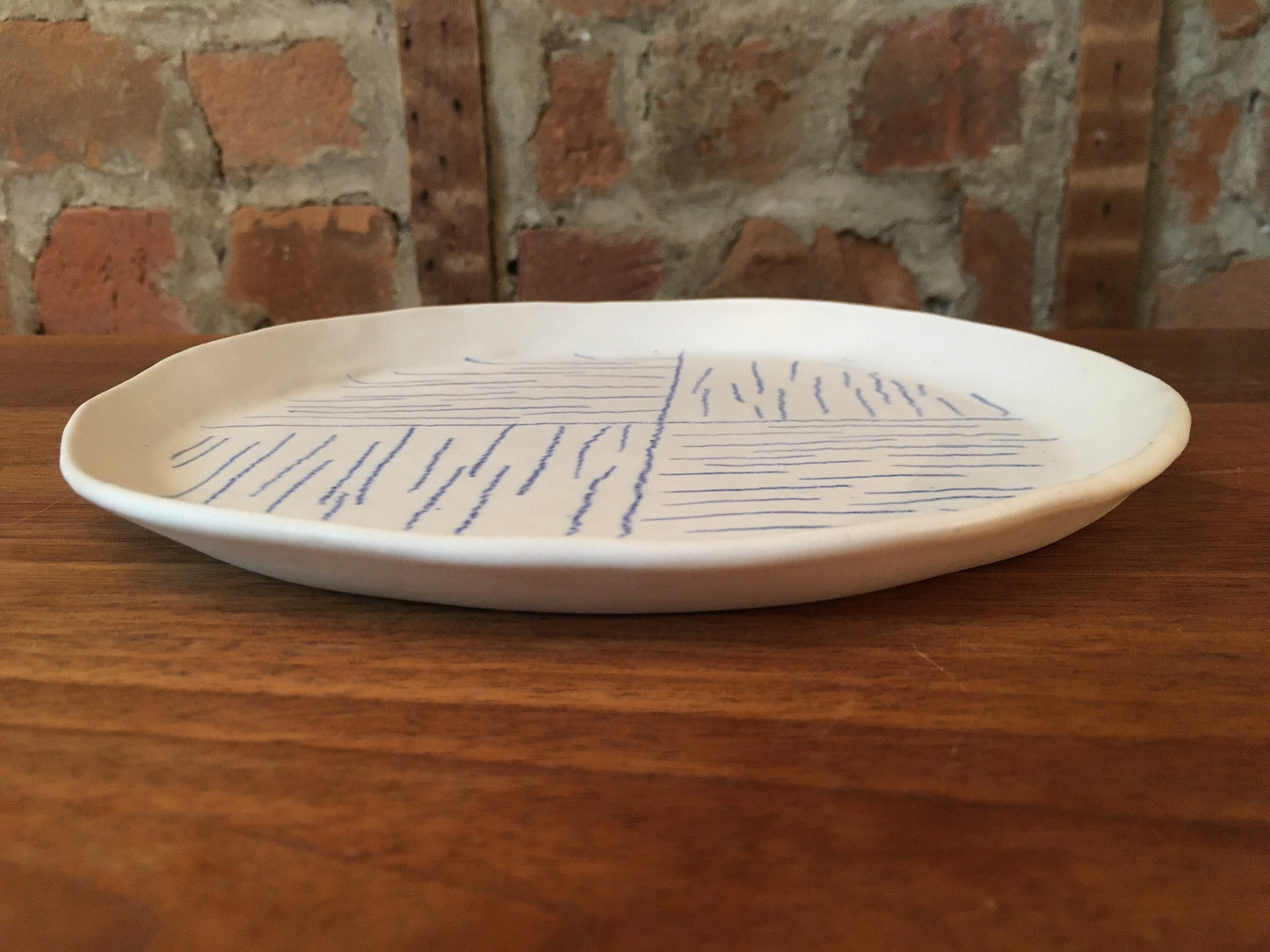 Porcelain Plate with Blue Lines in Quarters I