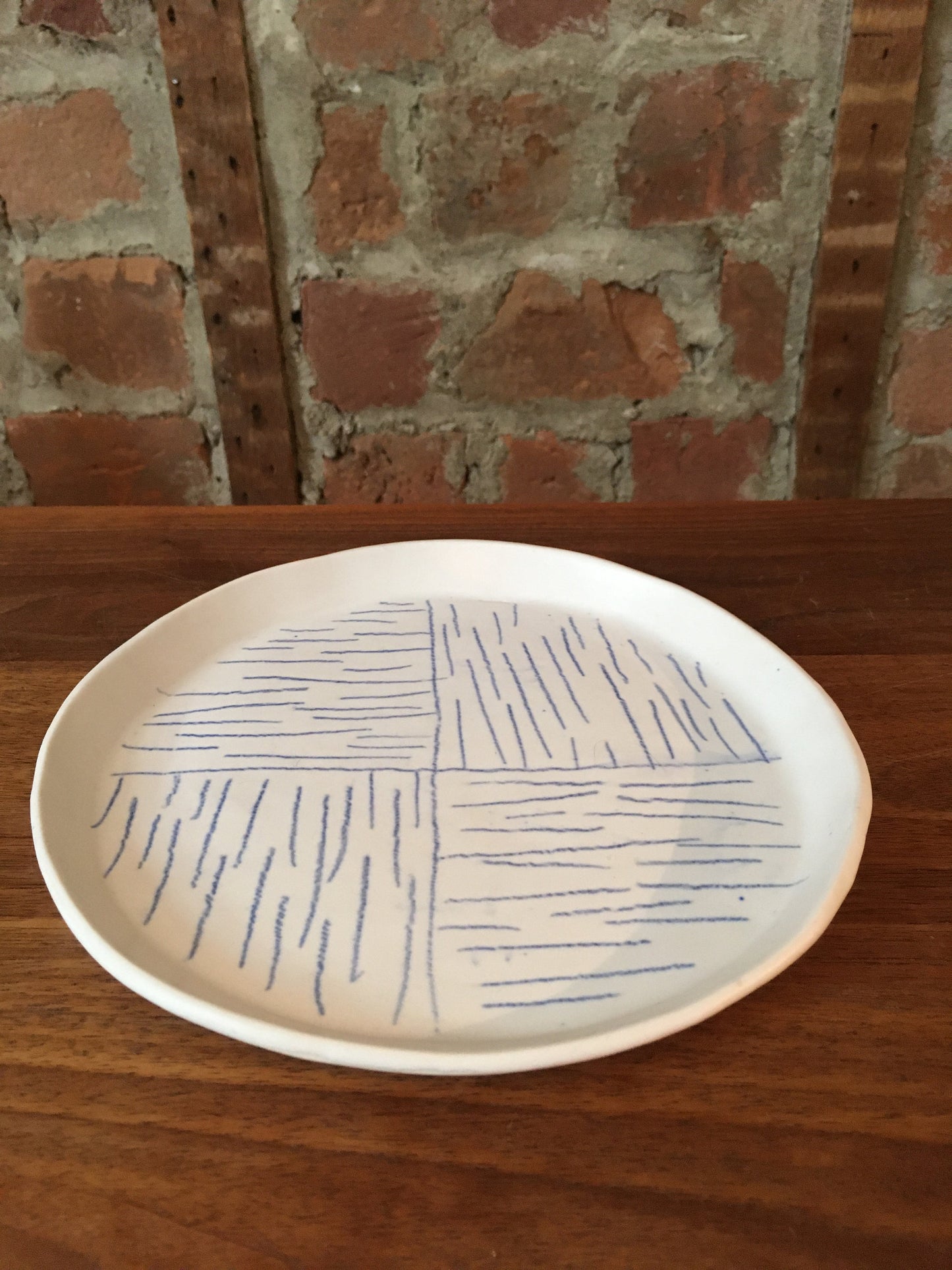 Porcelain Plate with Blue Lines in Quarters II