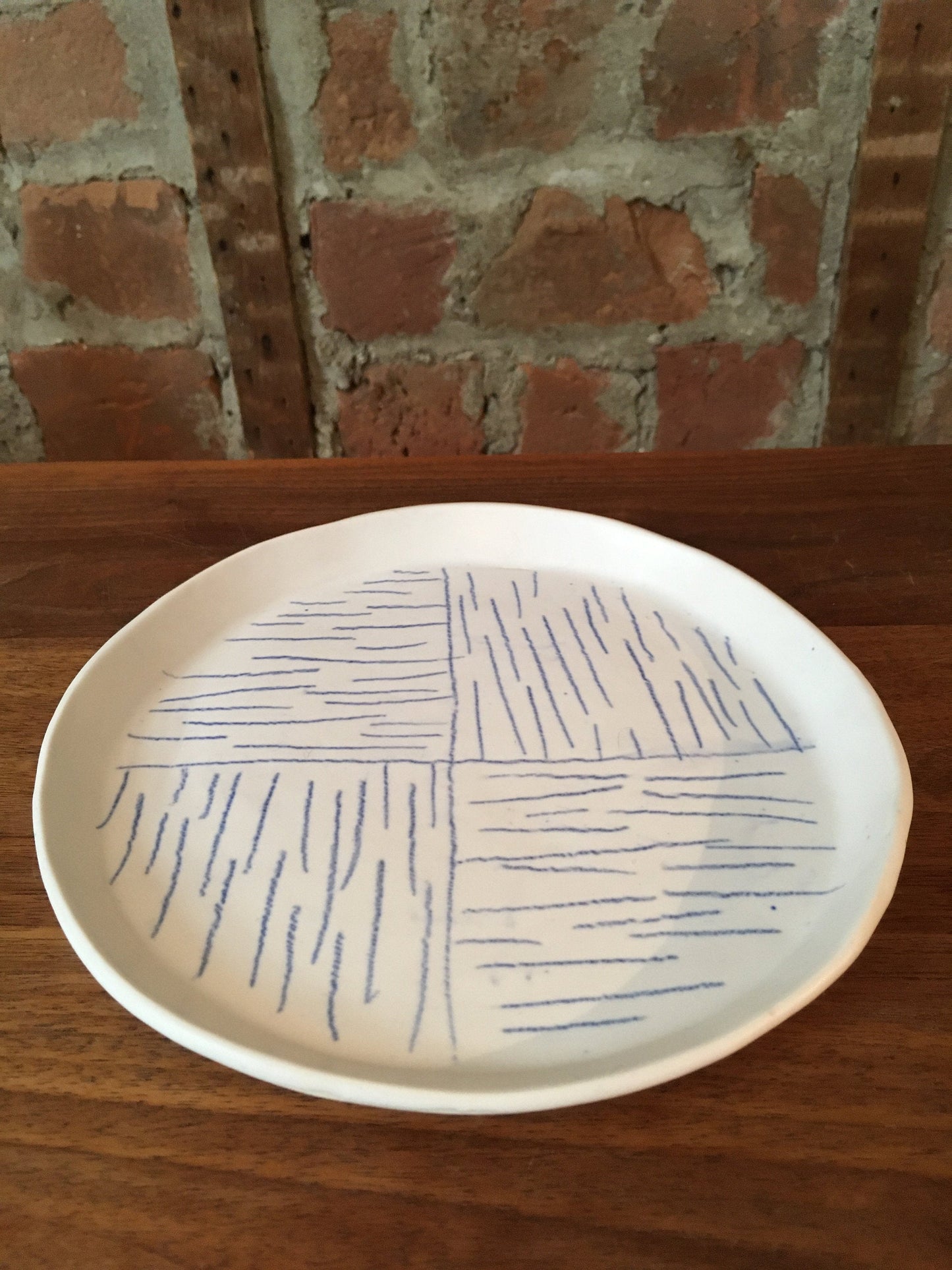 Porcelain Plate with Blue Lines in Quarters II